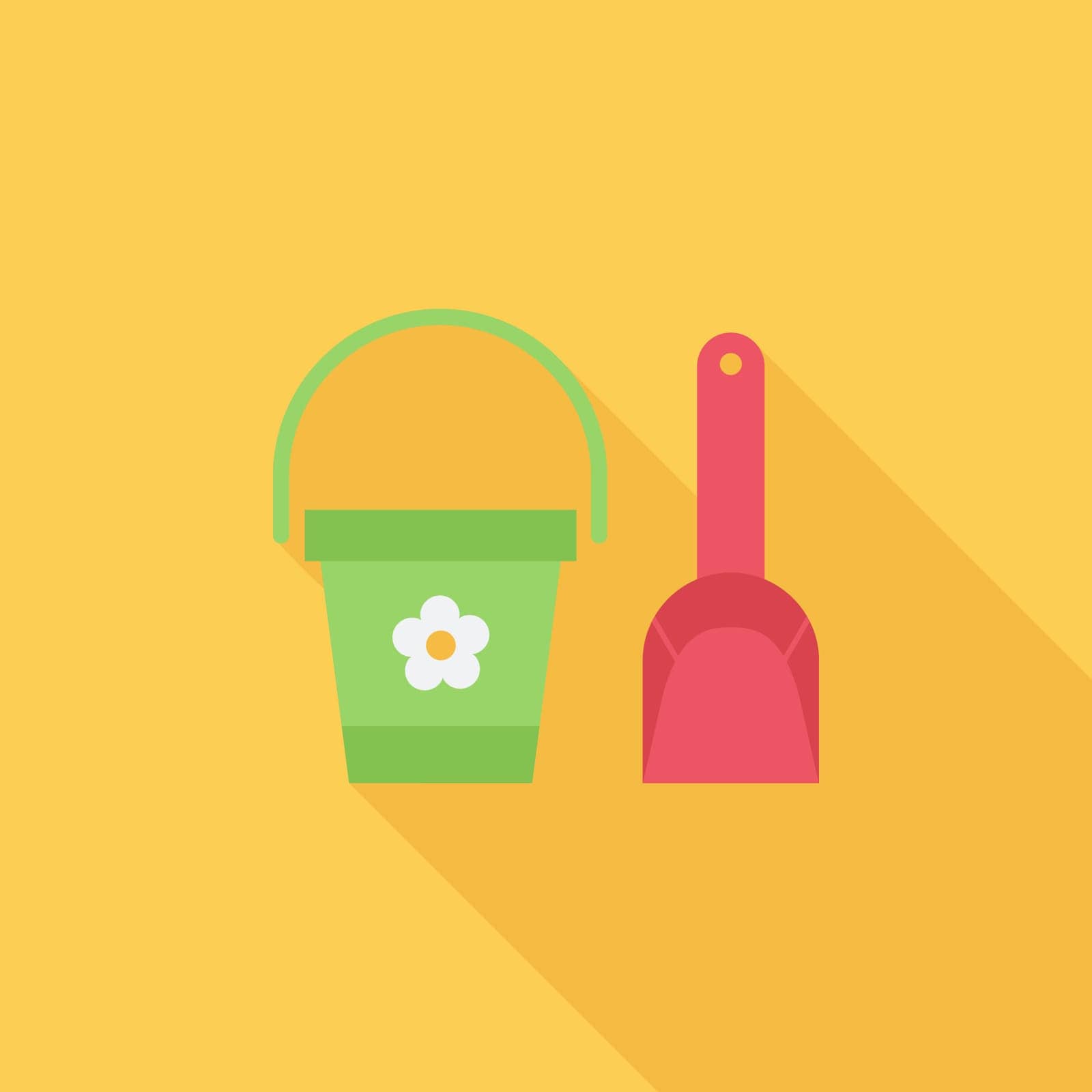 Pail and shovel icon. Flat vector related icon with long shadow for web and mobile applications. It can be used as - logo, pictogram, icon, infographic element. Vector Illustration.