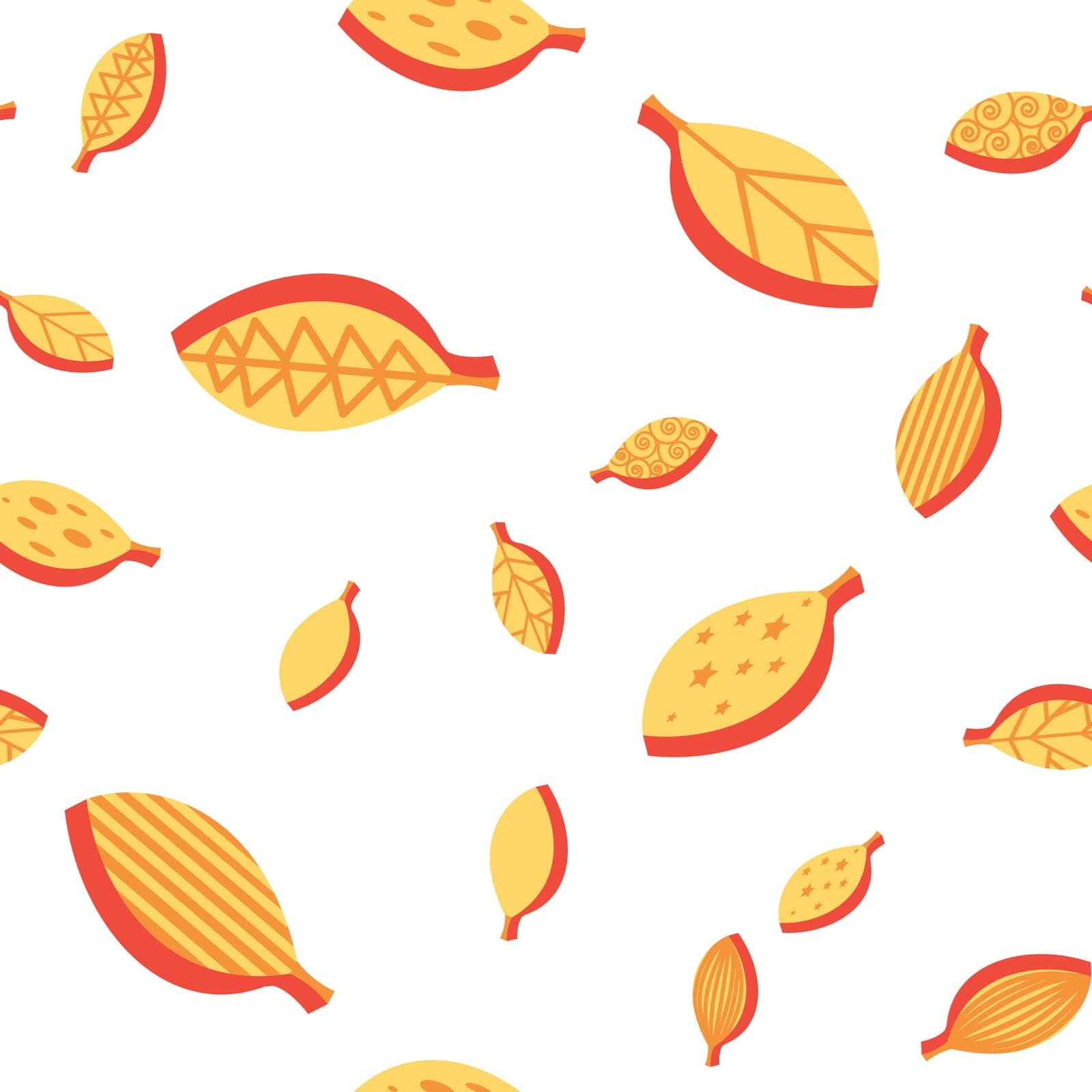 Orange leaves color seamless vector pattern. Flat autumn decorative falling foliage background