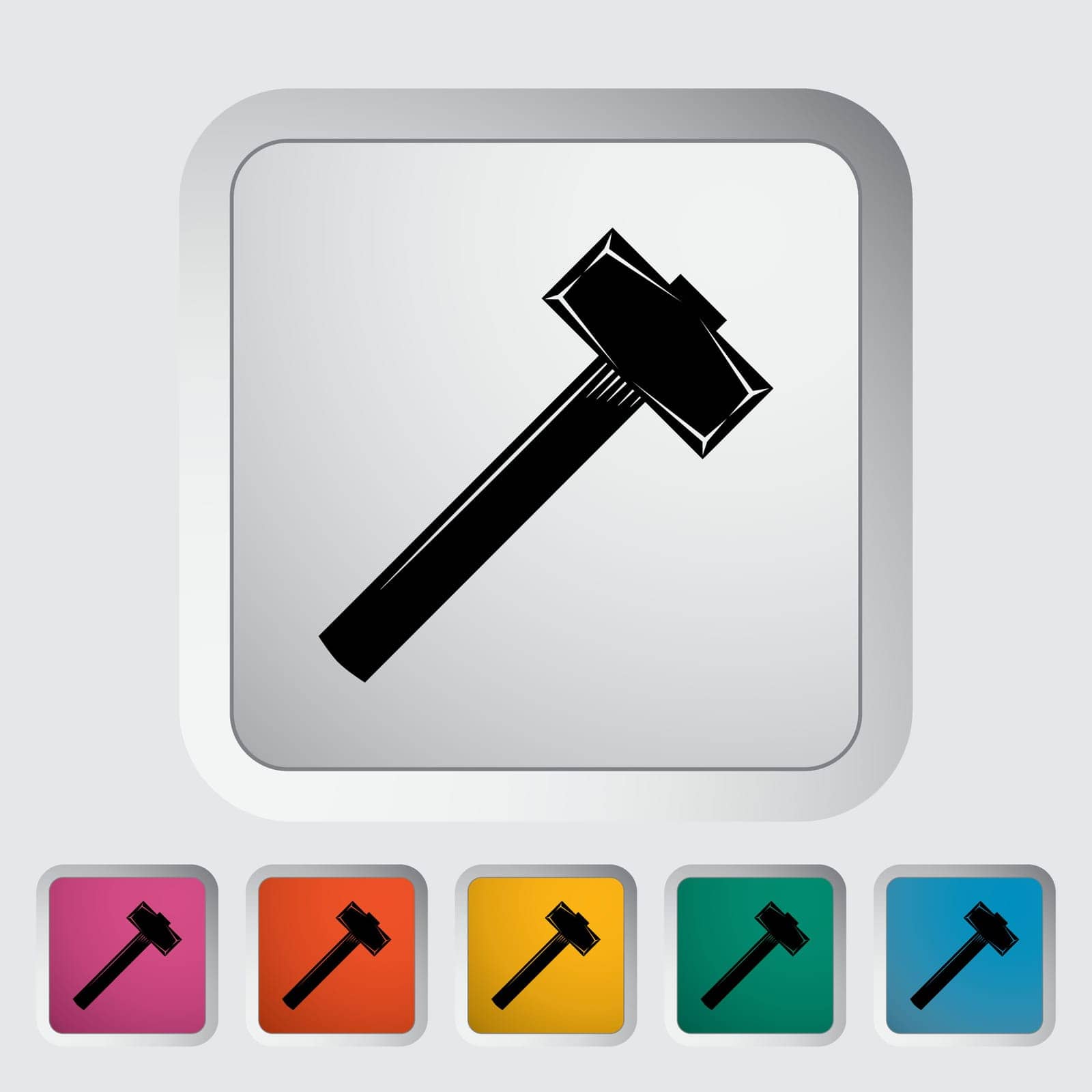 Hammer. Single flat icon on the button. Vector illustration.