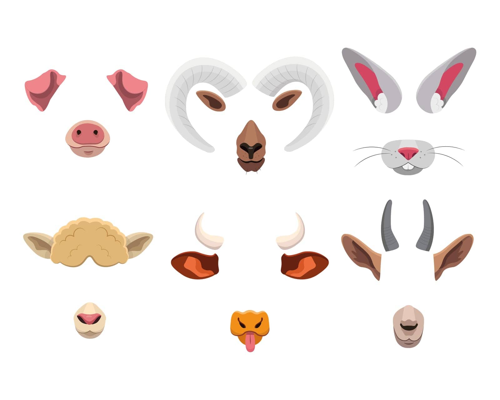 Animal face mask set for mobile application by pchvector