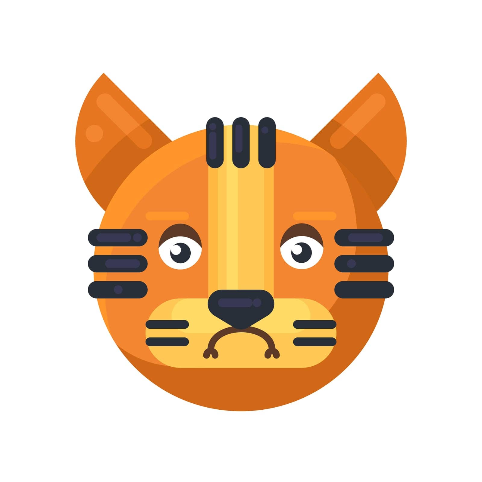 Tiger sadness expression cute facial emoji vector. Wild cat animal sad, disperated and unhappy face. Feel depression and grief, smile emotion. Disappointed and tired emoticon flat cartoon illustration