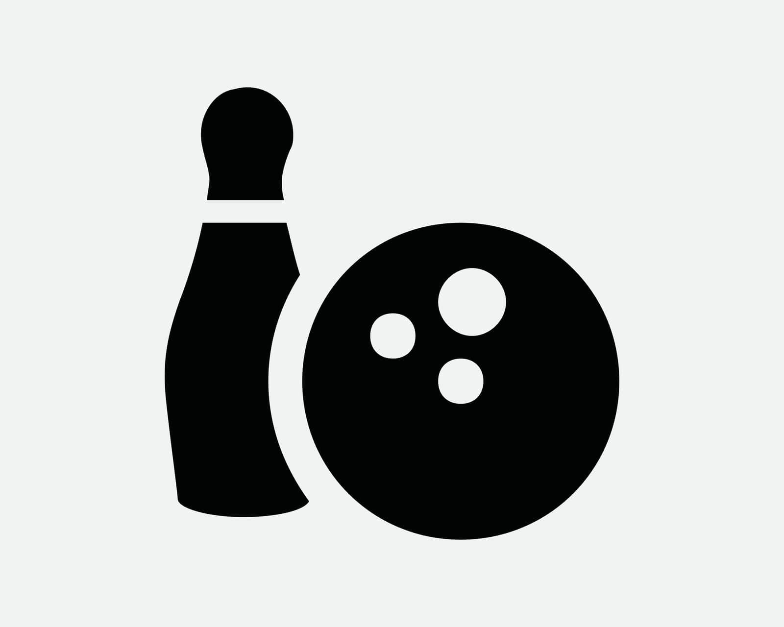 Bowling Ball and Pin Icon Sport Competition Game Strike Hobby Recreation Play Black White Sign Symbol Illustration Artwork Graphic Clipart EPS Vector