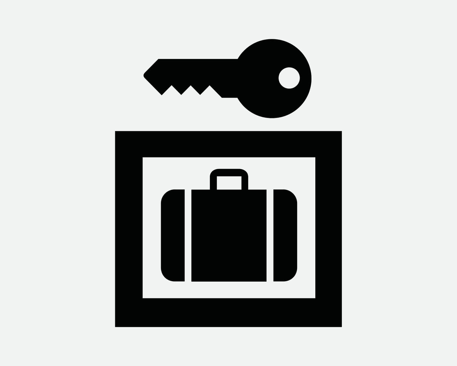 Luggage Locker Safe Icon. Baggage Suitcase Briefcase Safety Storage Lock Key Secure. Black White Sign Symbol Illustration Graphic Clipart EPS Vector