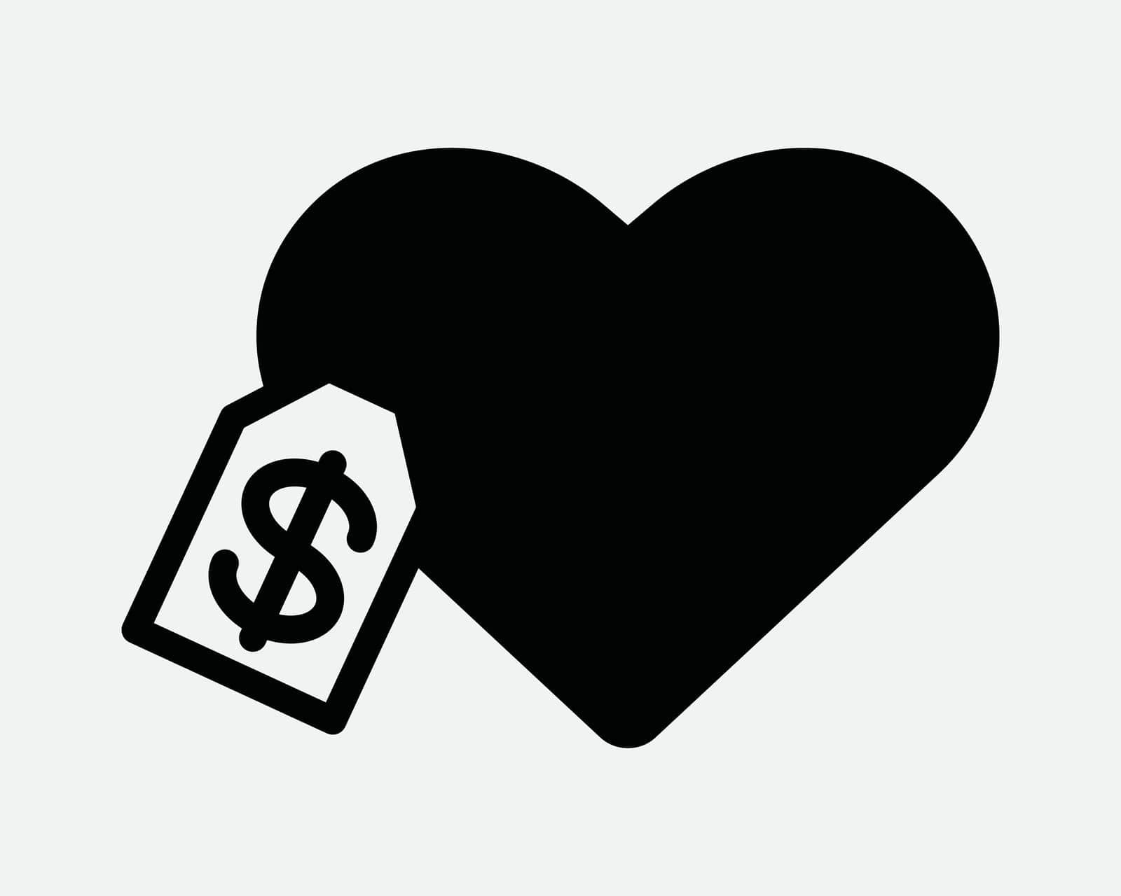 Price of Love Icon. Cost Money Tag Label Heart Valentines Day Gift Sale Expensive Value. Black White Sign Symbol Artwork Graphic Clipart EPS Vector