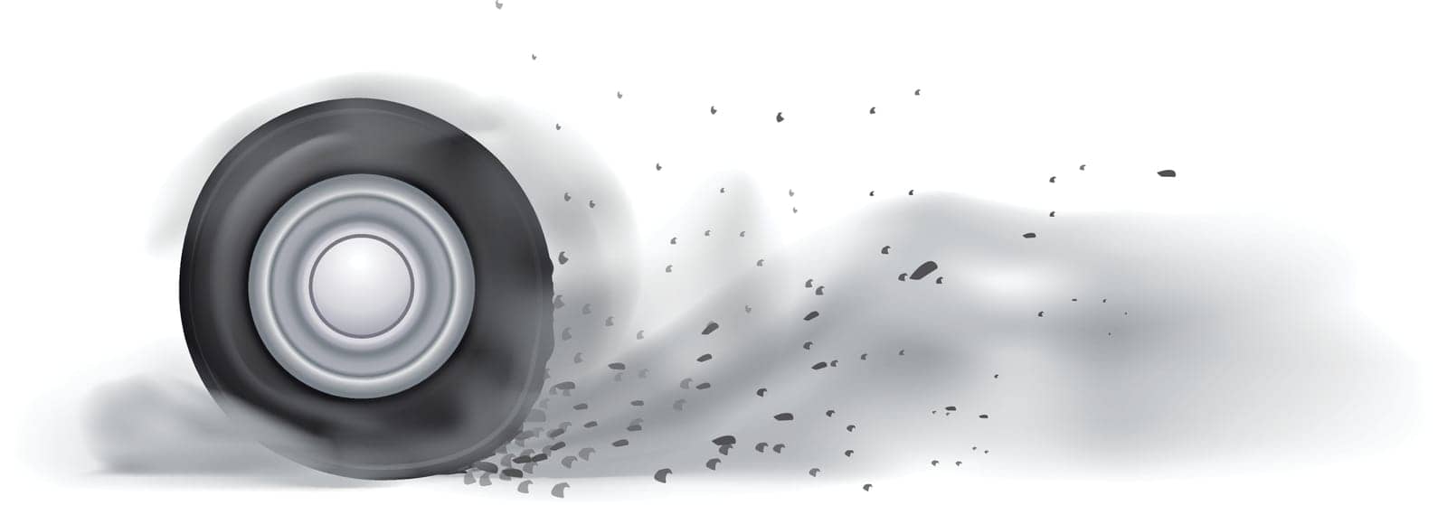 illustration of car wheel burn out with a lot of smoke on white background