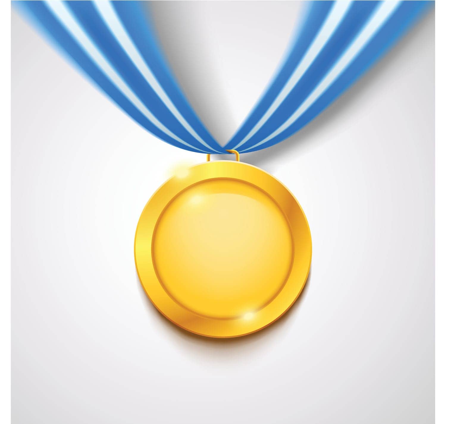 illustration of gold medal wit hblue white ribbon with soft shadow on bright background