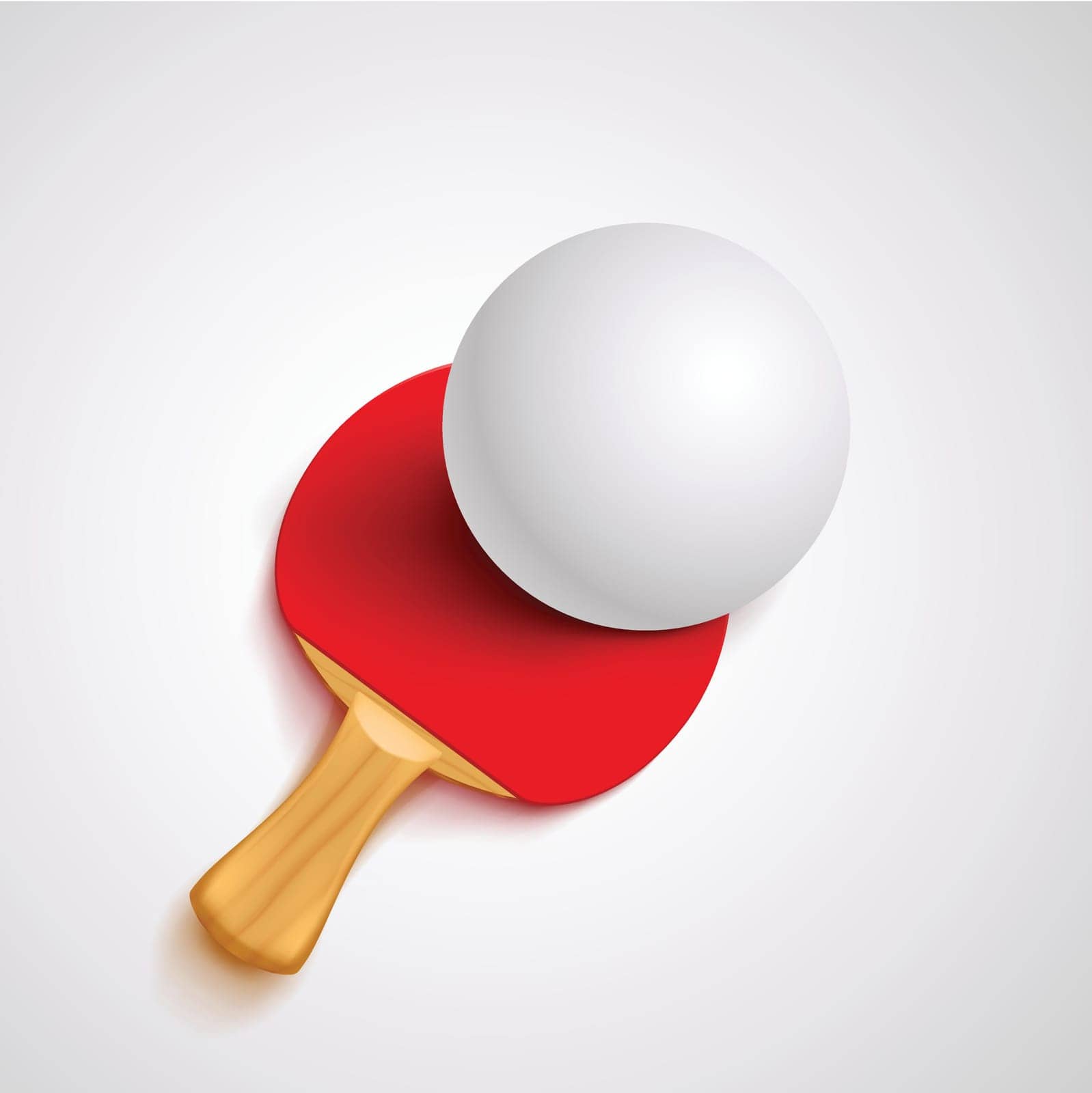 illustration of huge white ball lying on red ping pong racket with soft shadows