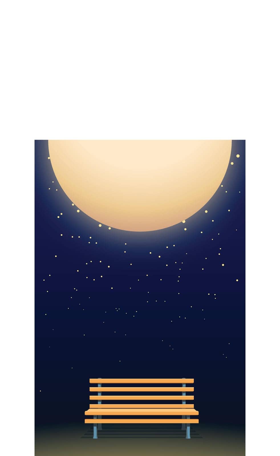 illustration of bench and big moon at night