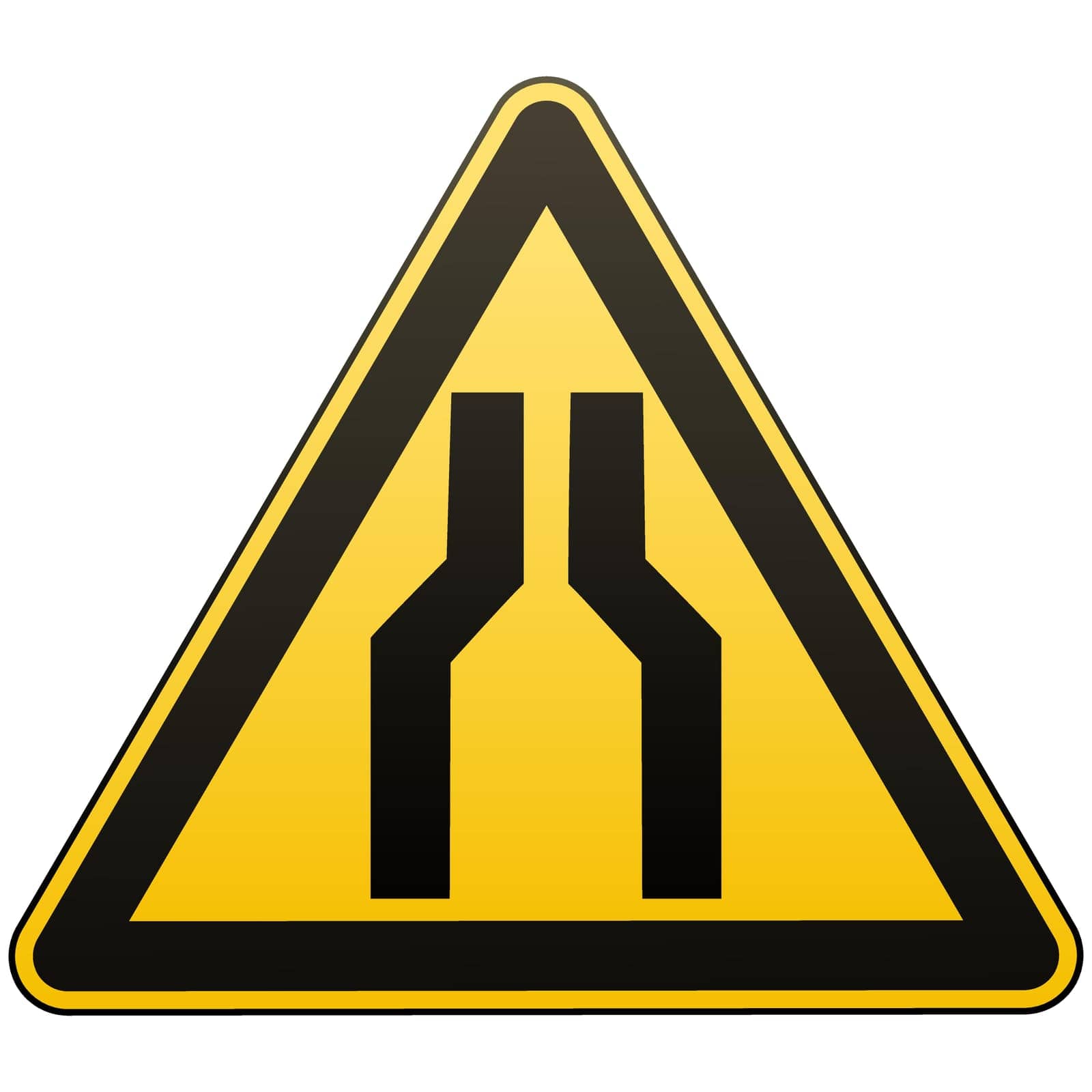 Caution - danger. Carefully narrow the passage. Warning sign. Yellow triangle with a black image. White background. Vector illustration.