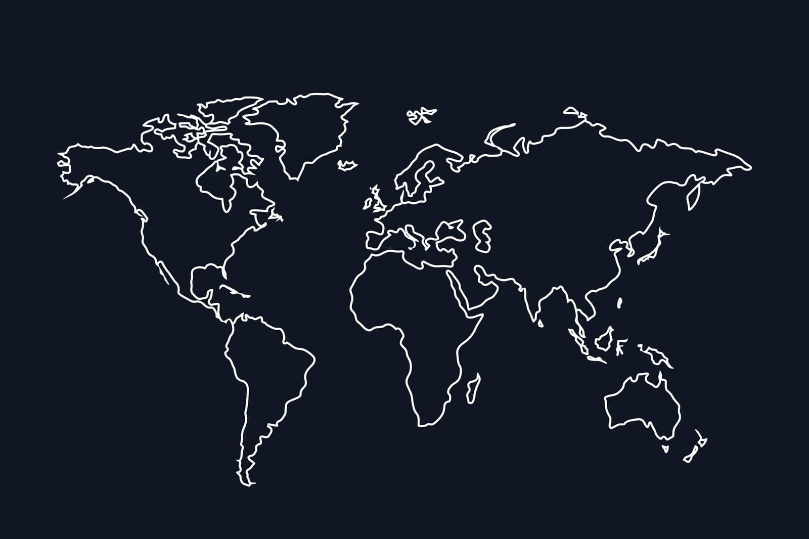 illustration of stroke world map white color on dark background