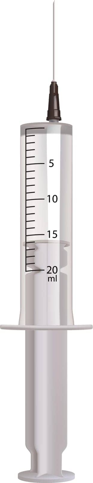 illustration of realistic transparent syringe isolated on white background