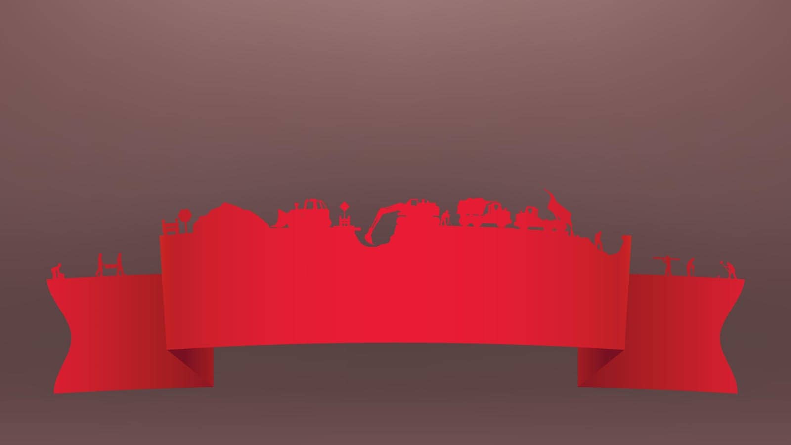 illustration of red ribbon with construction vehicles red color