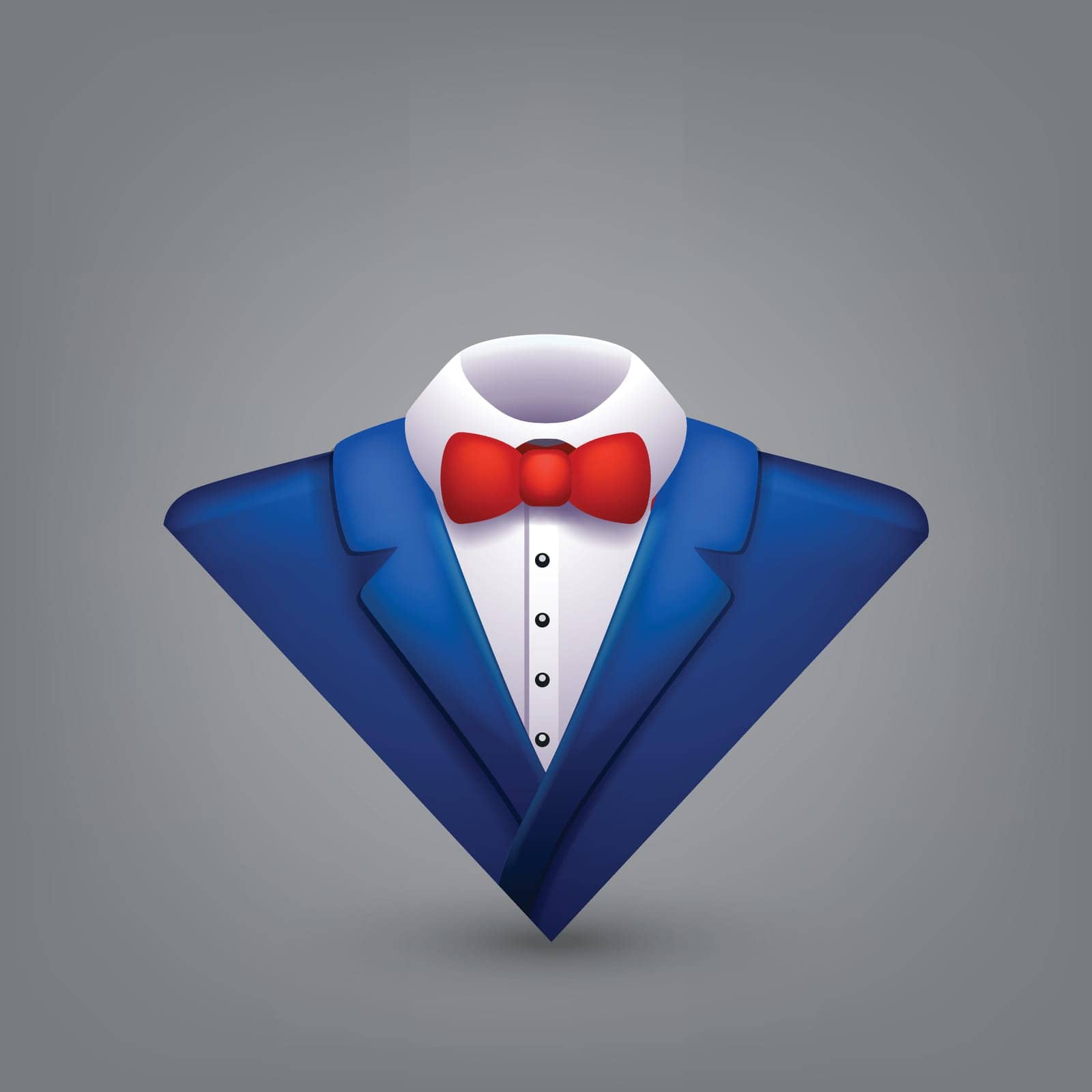 illustration of blue color tuxedo with red bow on grey background