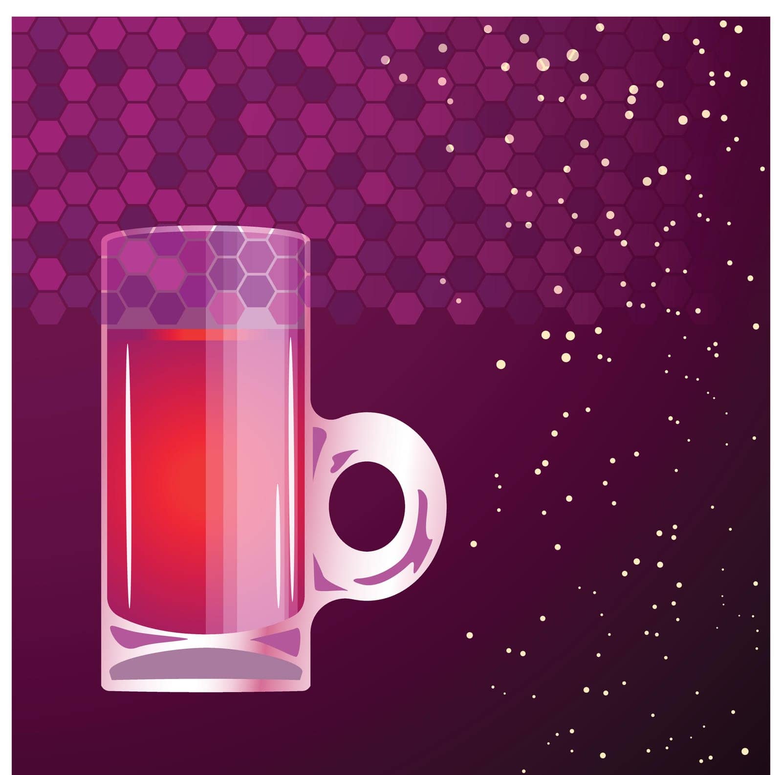 illustration of red cocktail in a shot drink glass on violet background