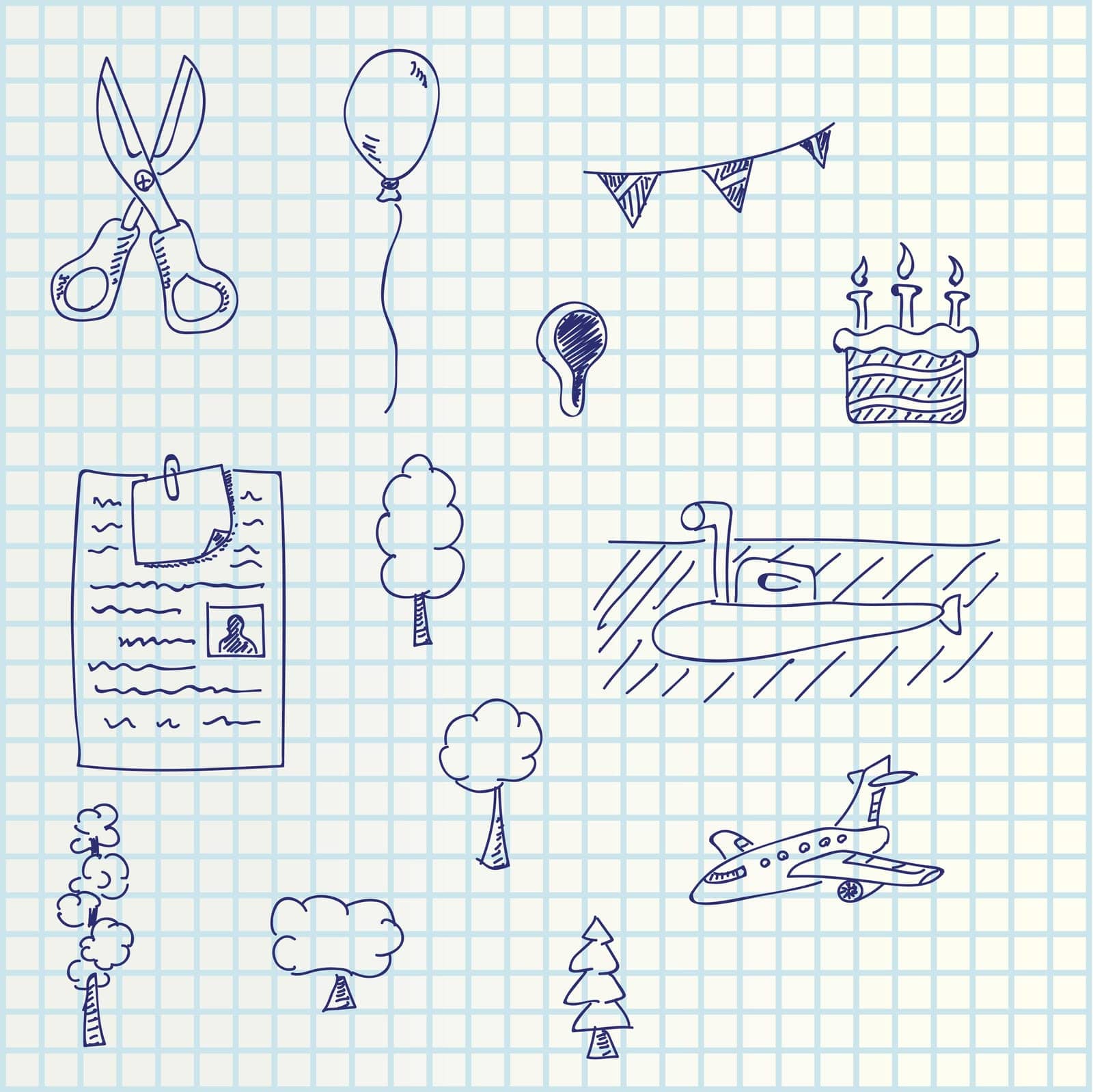 illustration of hand draw set some different icons on paper