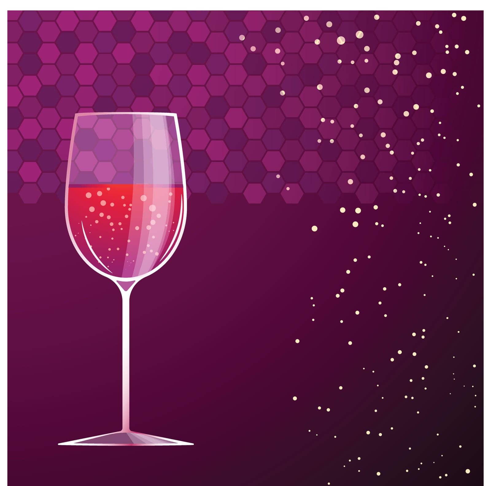illustration of glass of red vine on violet background