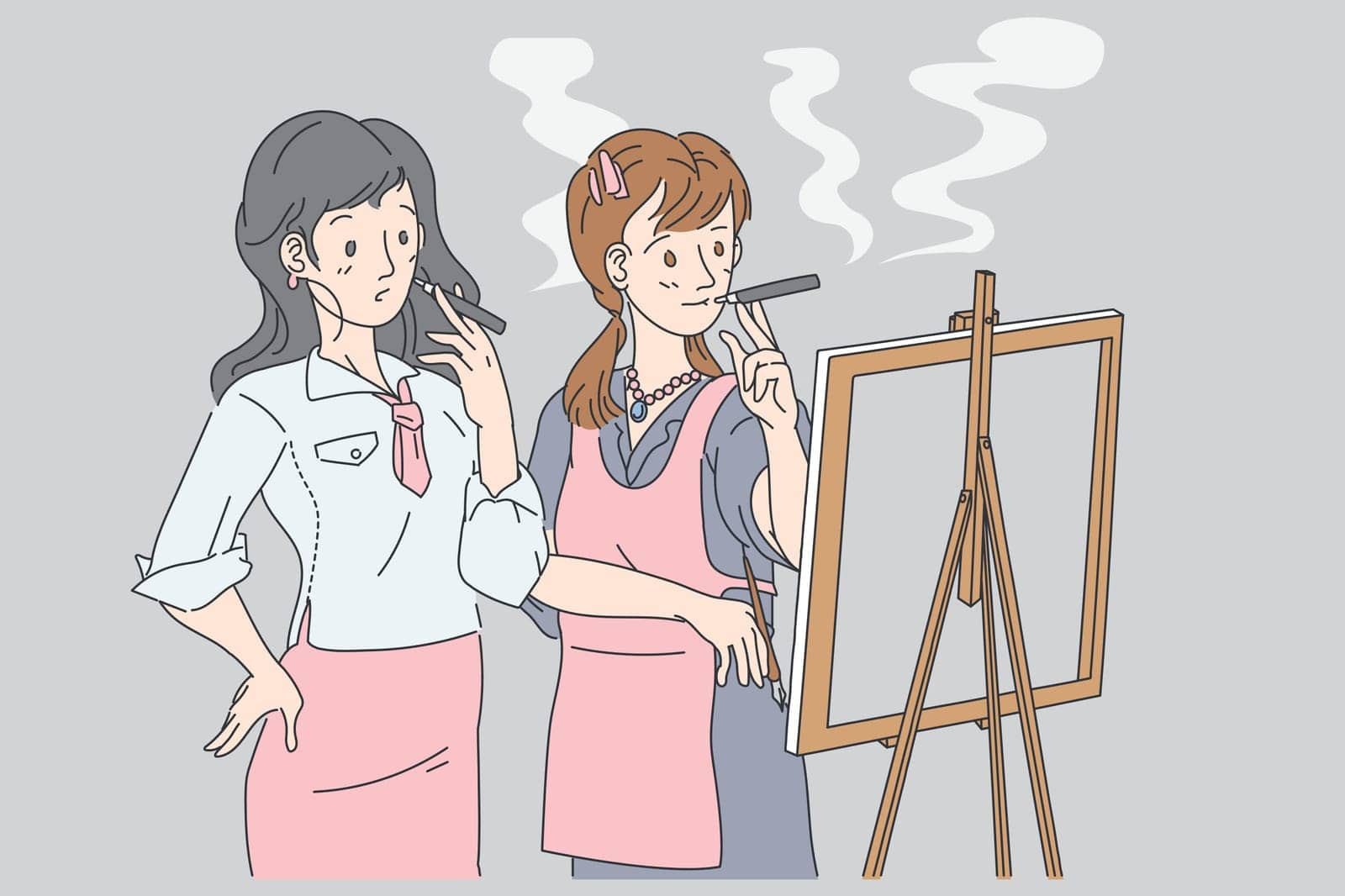 Vape girl cartoon style holding vapor electric  cigarette with activities flat vector illustration