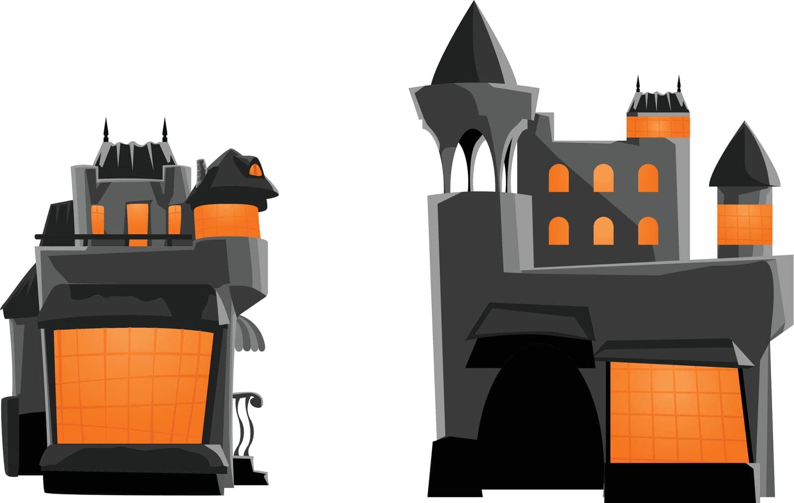 illustration of two different grey color castles on white background