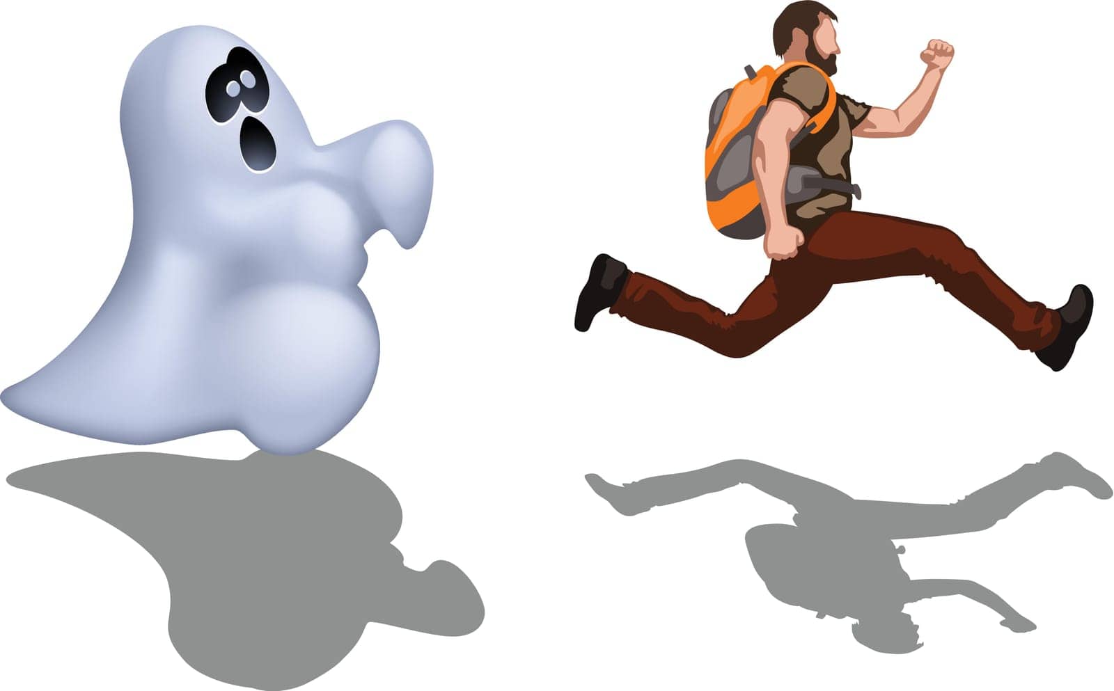 illustration of running out man from ghost with shadow