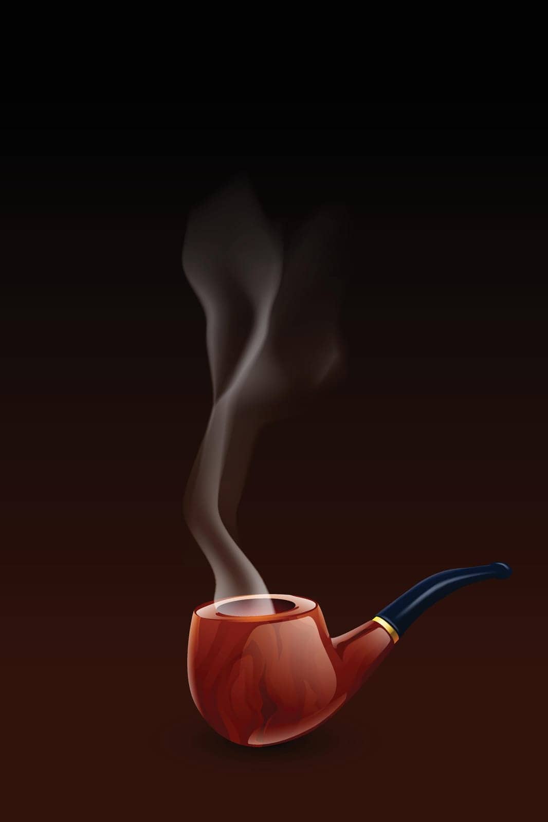 illustration of smoking pipe with smoke on dark background