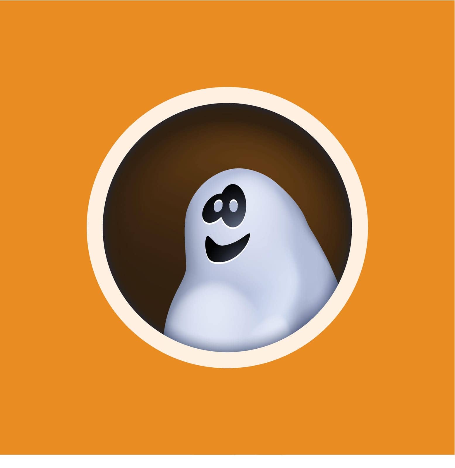 illustration of funny ghost looking through round hole