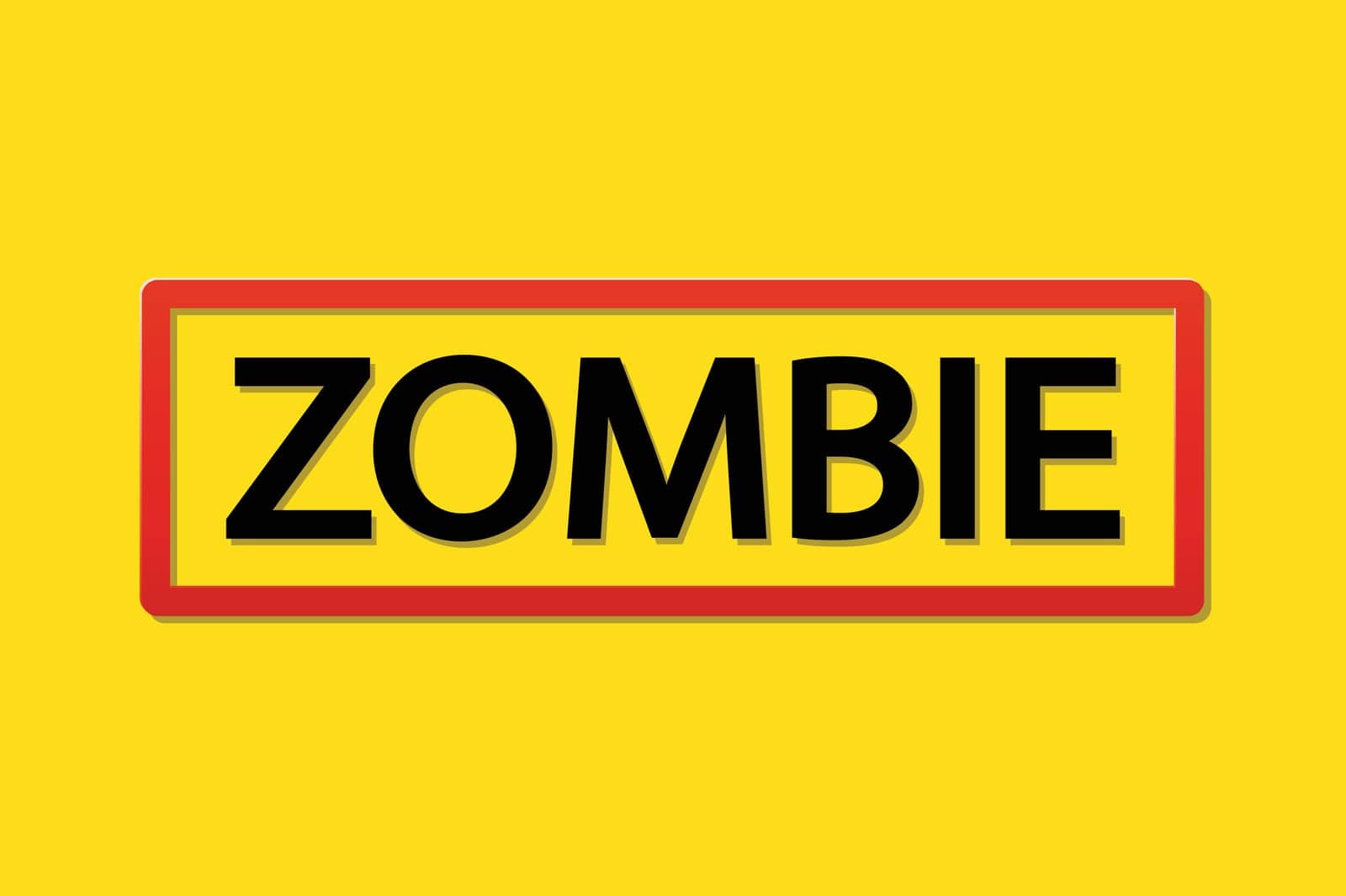 illustration of word zombie on yellow background with red frame