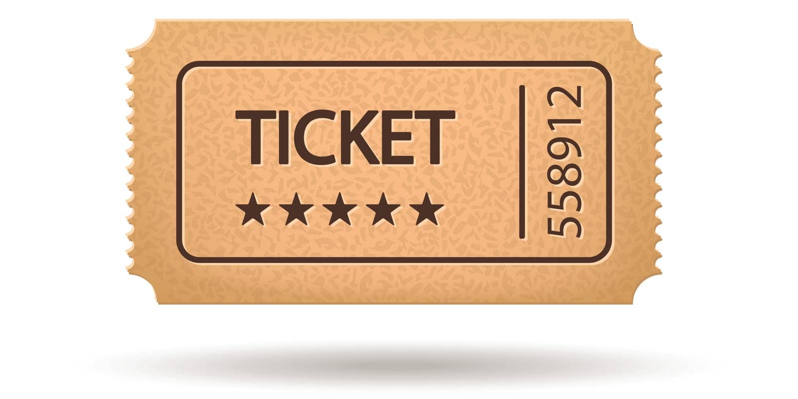 illustration of single movie ticket with shadow on white background