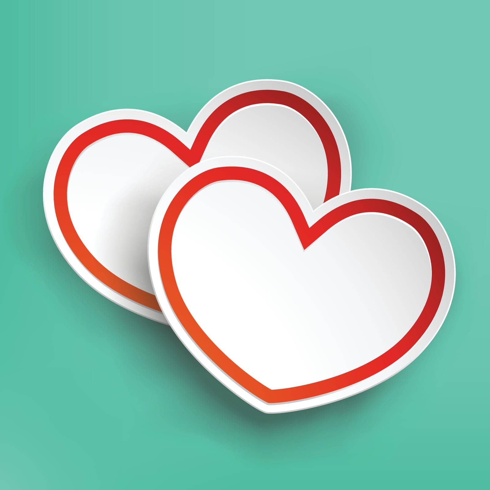 illustration of paper hearts set with different shadows on green background