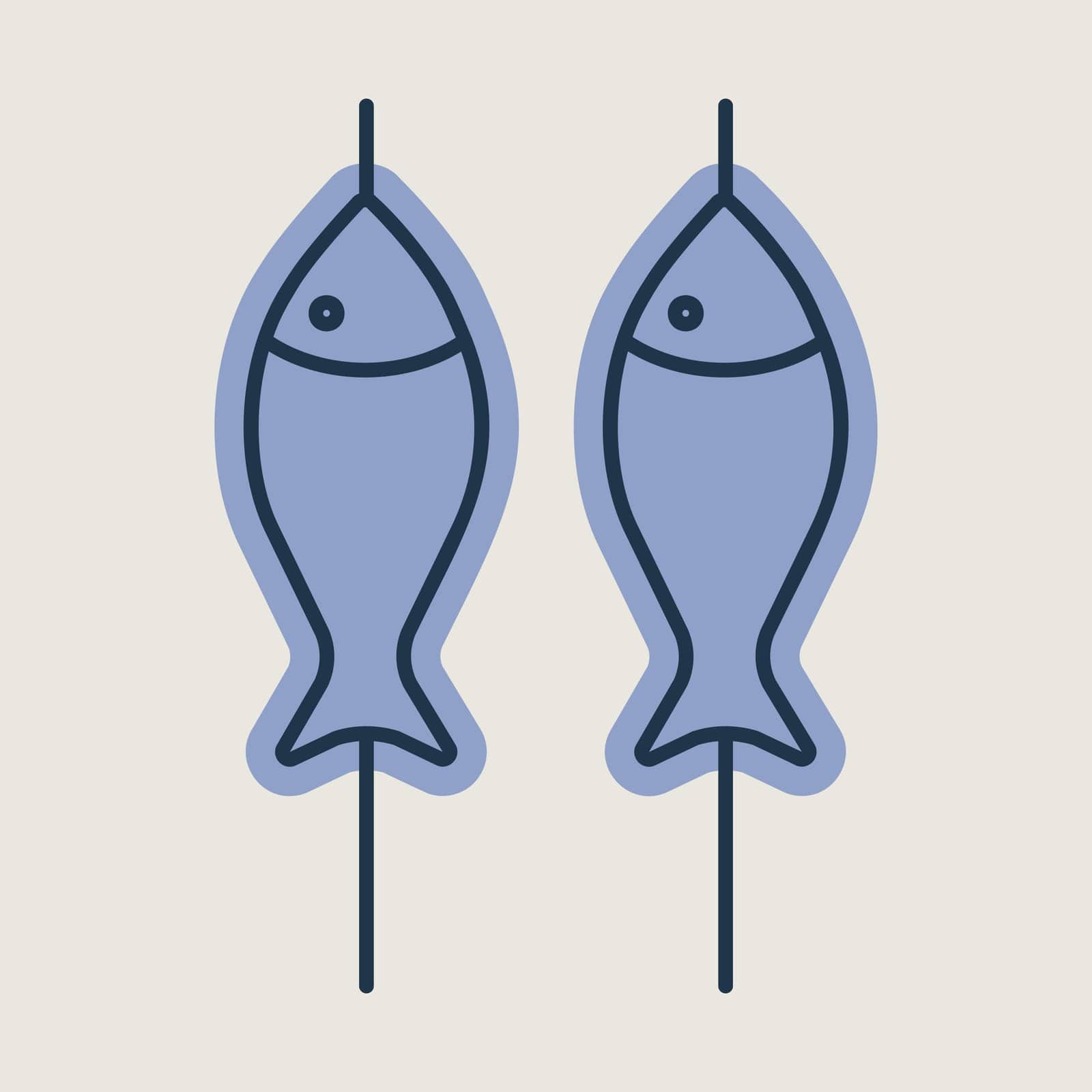 Fish roast on the barbecue grill vector icon. Graph symbol for cooking web site and apps design, logo, app, UI