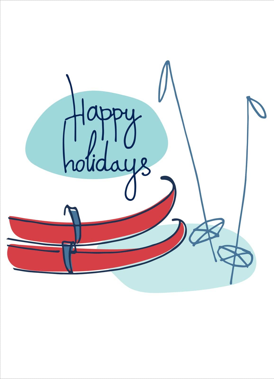 Happy holidays greeting lettering, vintage skis on the snow. Winter holidays concept. Winter outdoor activity concept. Ski resort banner, ad. Sporting goods store greeting card. Greeting card template