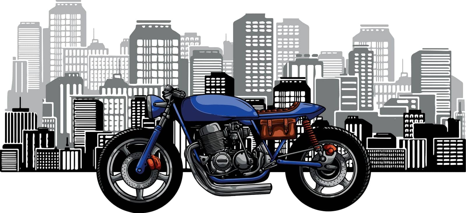 vector illustration of Colorful motorcycle on city in background by dean