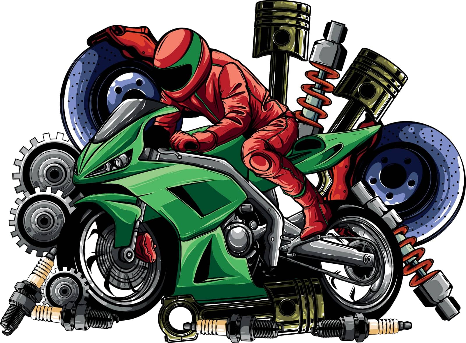 illustration of motorbike with Spares design