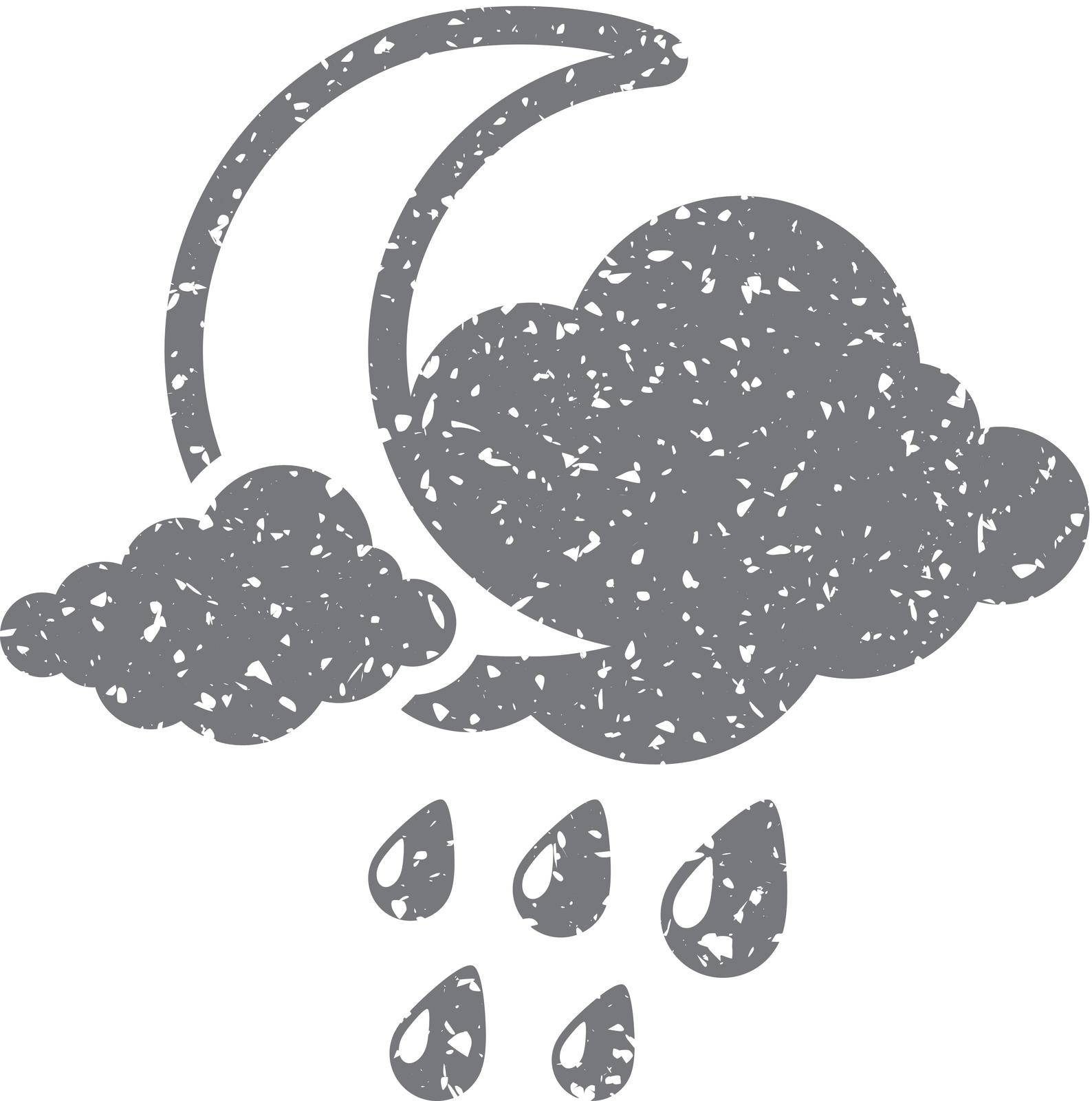 Weather overcast rainy icon in grunge texture. Vintage style vector illustration.