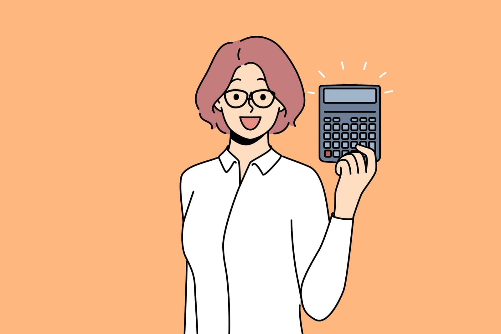 Woman accountant with calculator for calculating tax on company profits. Businesswoman or professional auditor recommends using calculator to avoid errors in corporation balance sheet.
