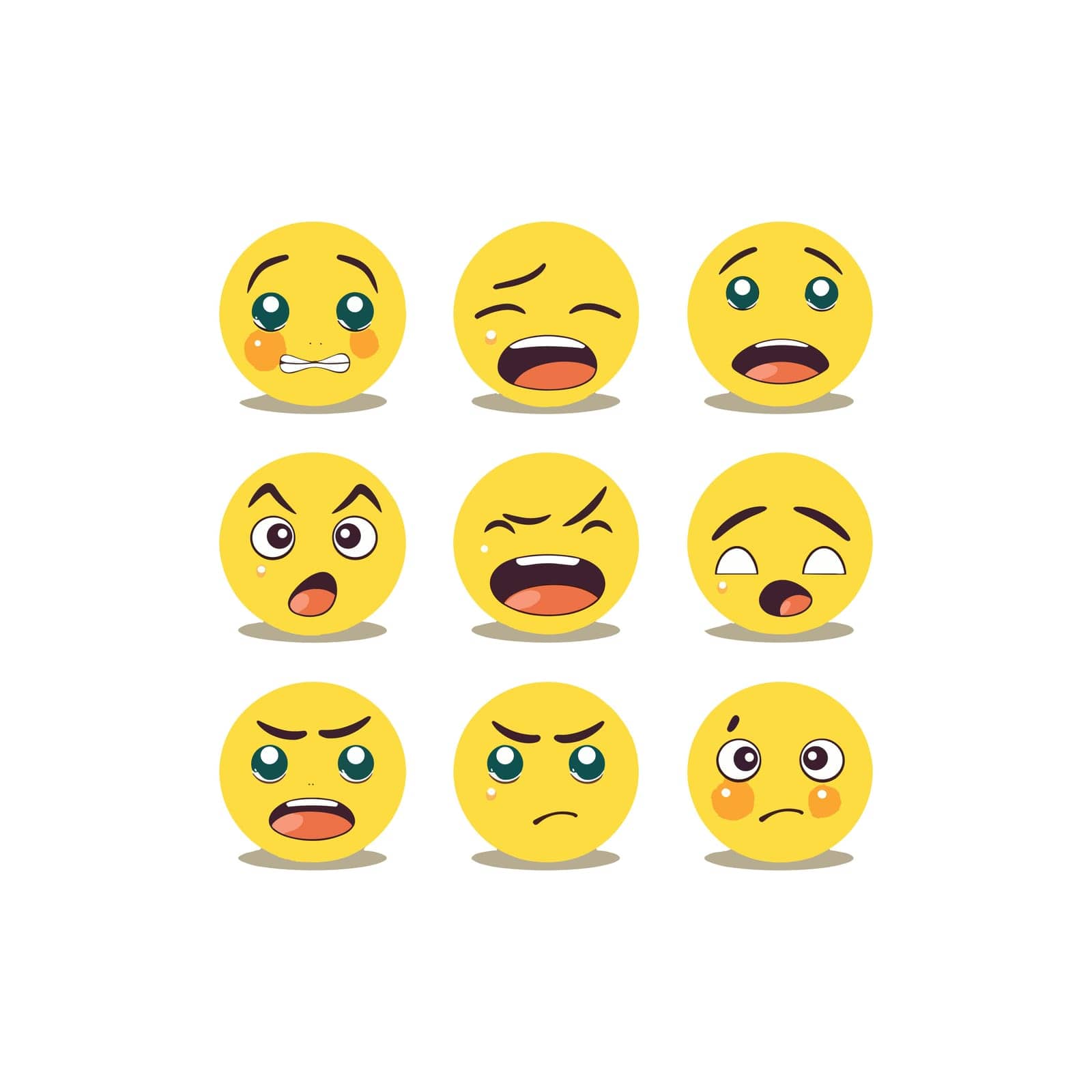 set of nine emoticon vector illustration