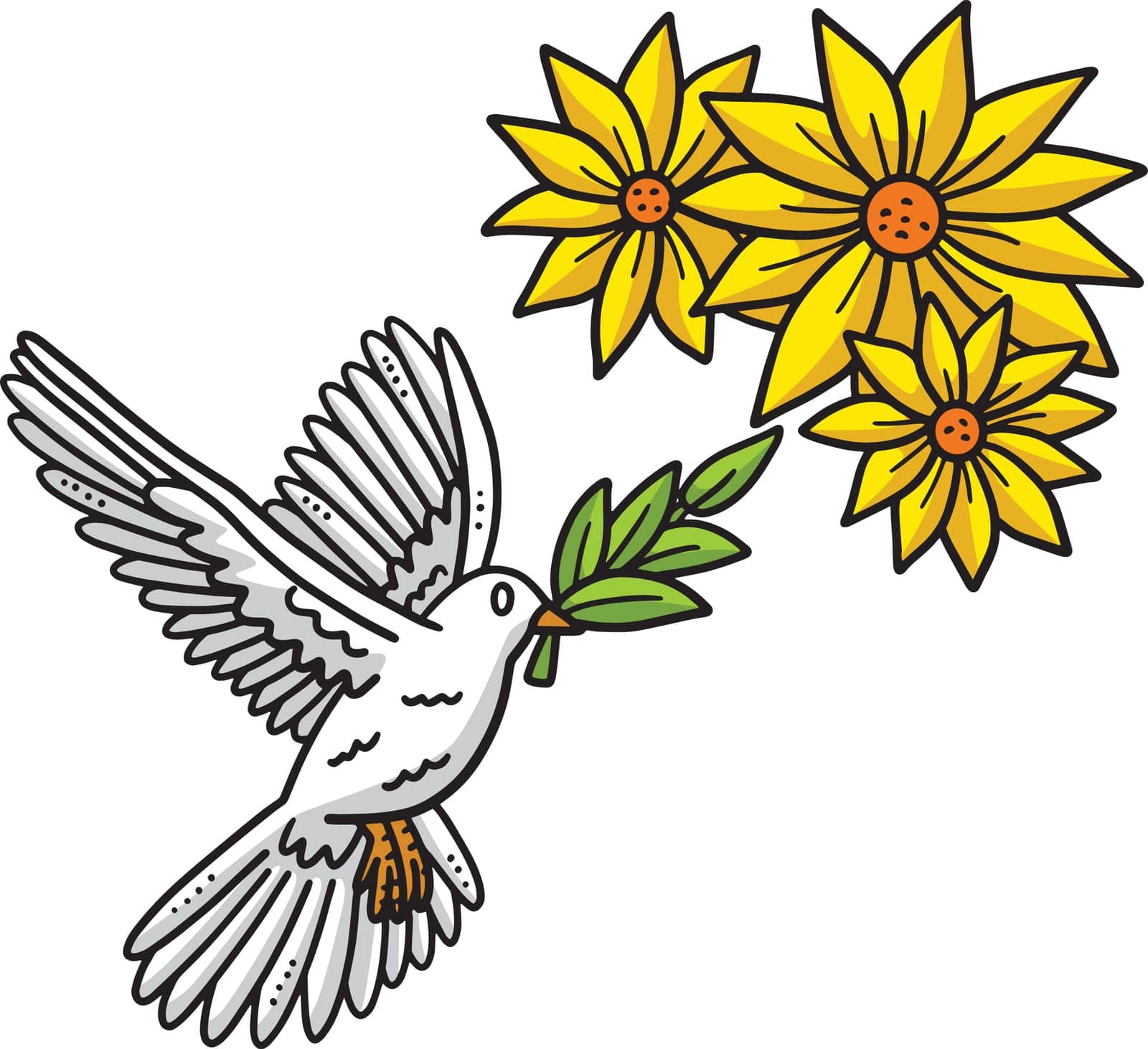 This cartoon clipart shows a Bird and Flower illustration