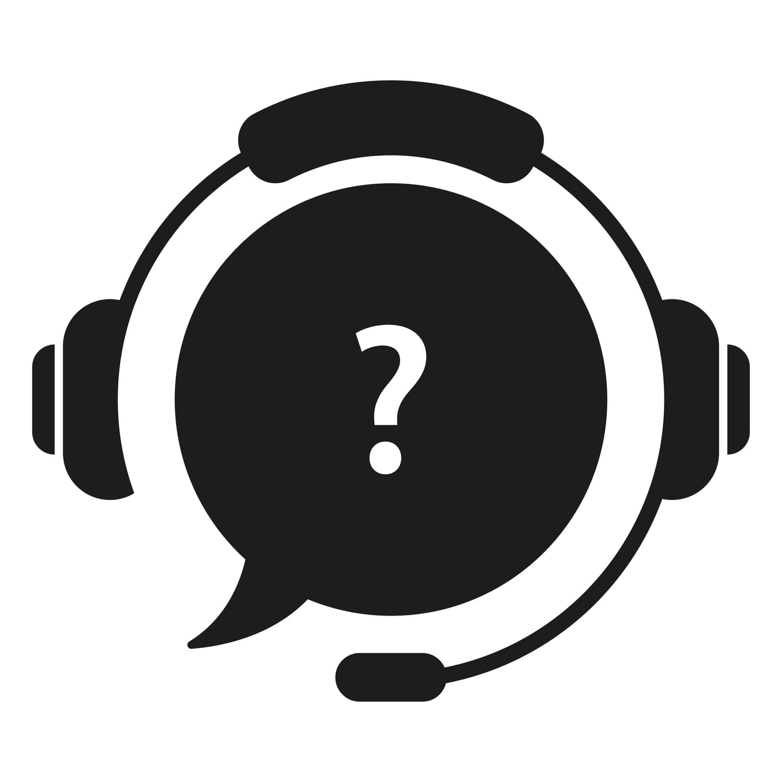 Support Service with Headphones Silhouette Icon. Headset with Question Mark Sign. Hotline and Helpline Concept. Online Help and Customer Support Pictogram. Isolated Vector Illustration by Toxa2x2