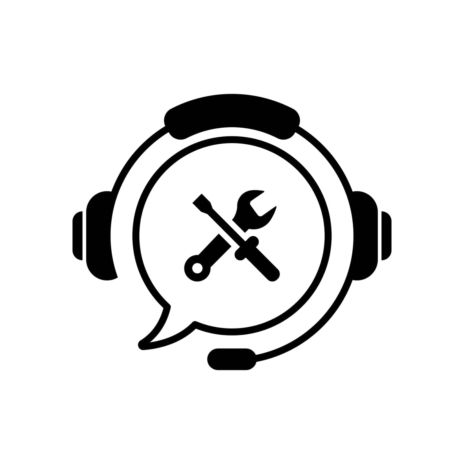 Technical Support Customer Service Line Icon. Headphones and Repair Tools Outline Pictogram. Online Information Hotline and Customer Helpline. Vector Illustration.