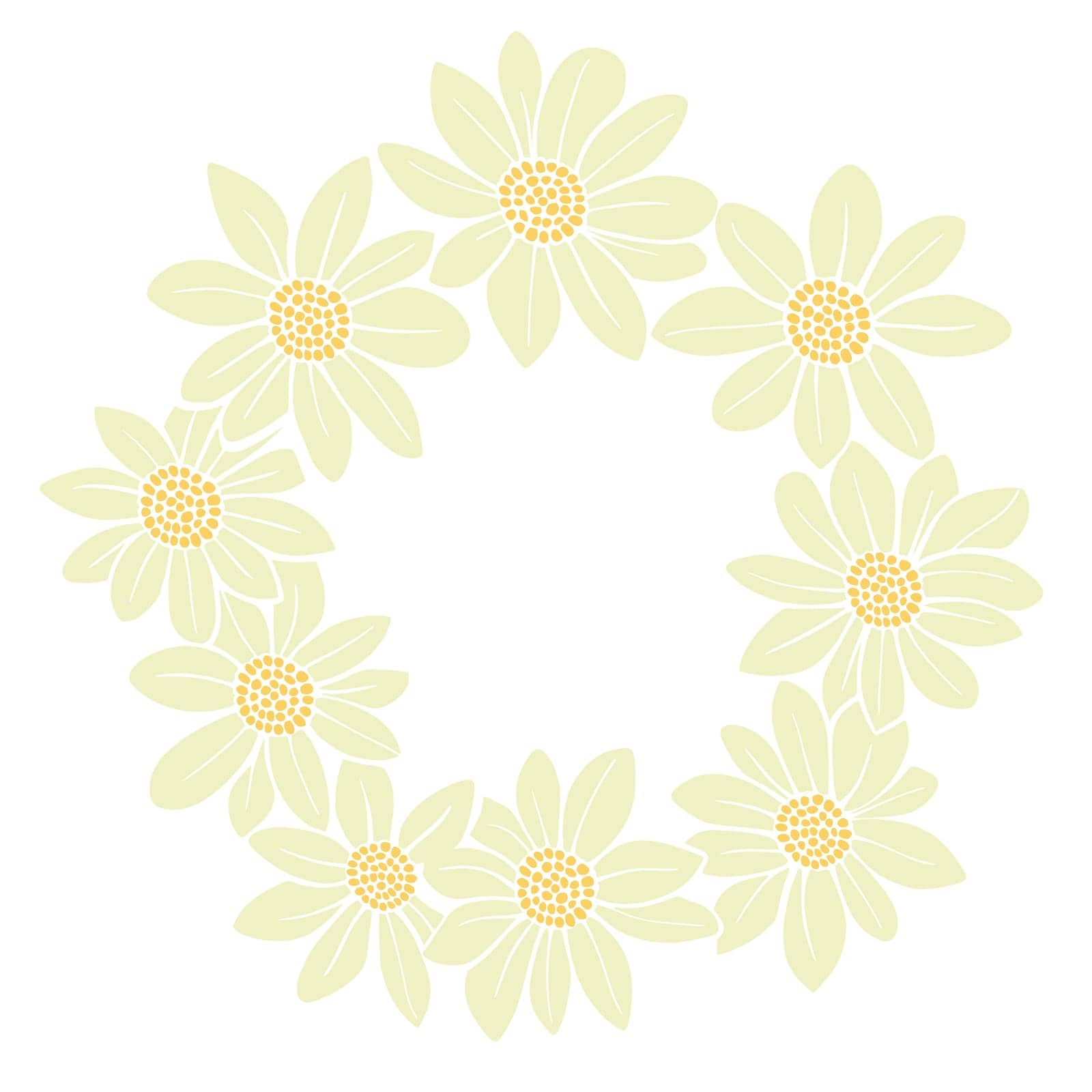 Delicate floral chamomile wreath. Daisy round frame. Flowers circular rim for invitation, postcard or congratulations, vector illustration