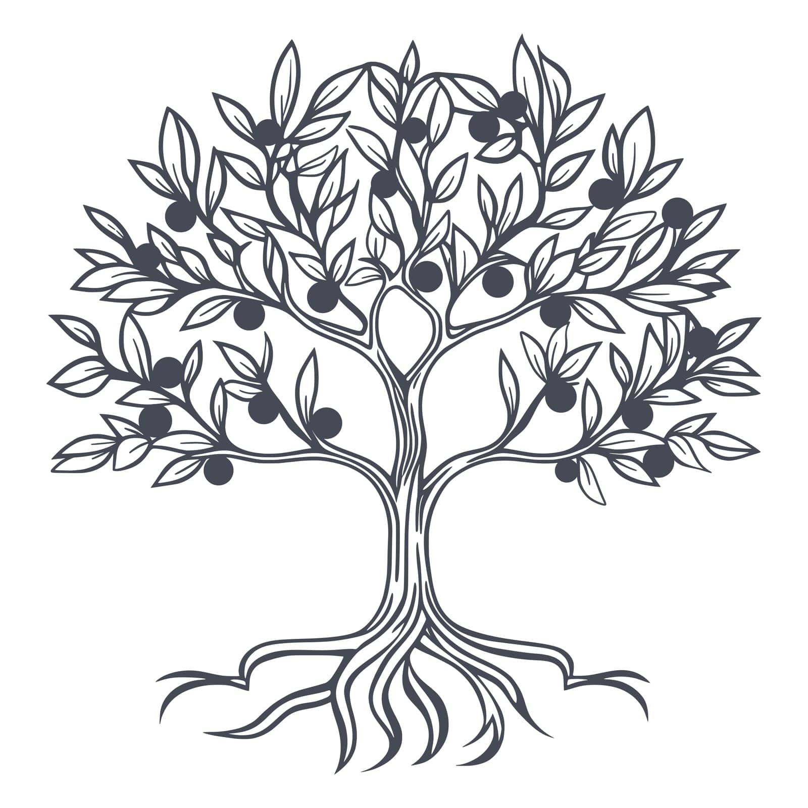 Apple tree with fruits hand engraved. Ripe apples on tree with foliage ink sketch. Simple fruit tree silhouette, isolated vector illustration