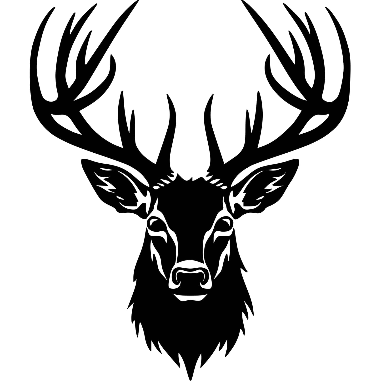 Deer Head Silhouette Hand Drawn Vector Illustration. Elk Symbol Graphic Element. Vector illustration