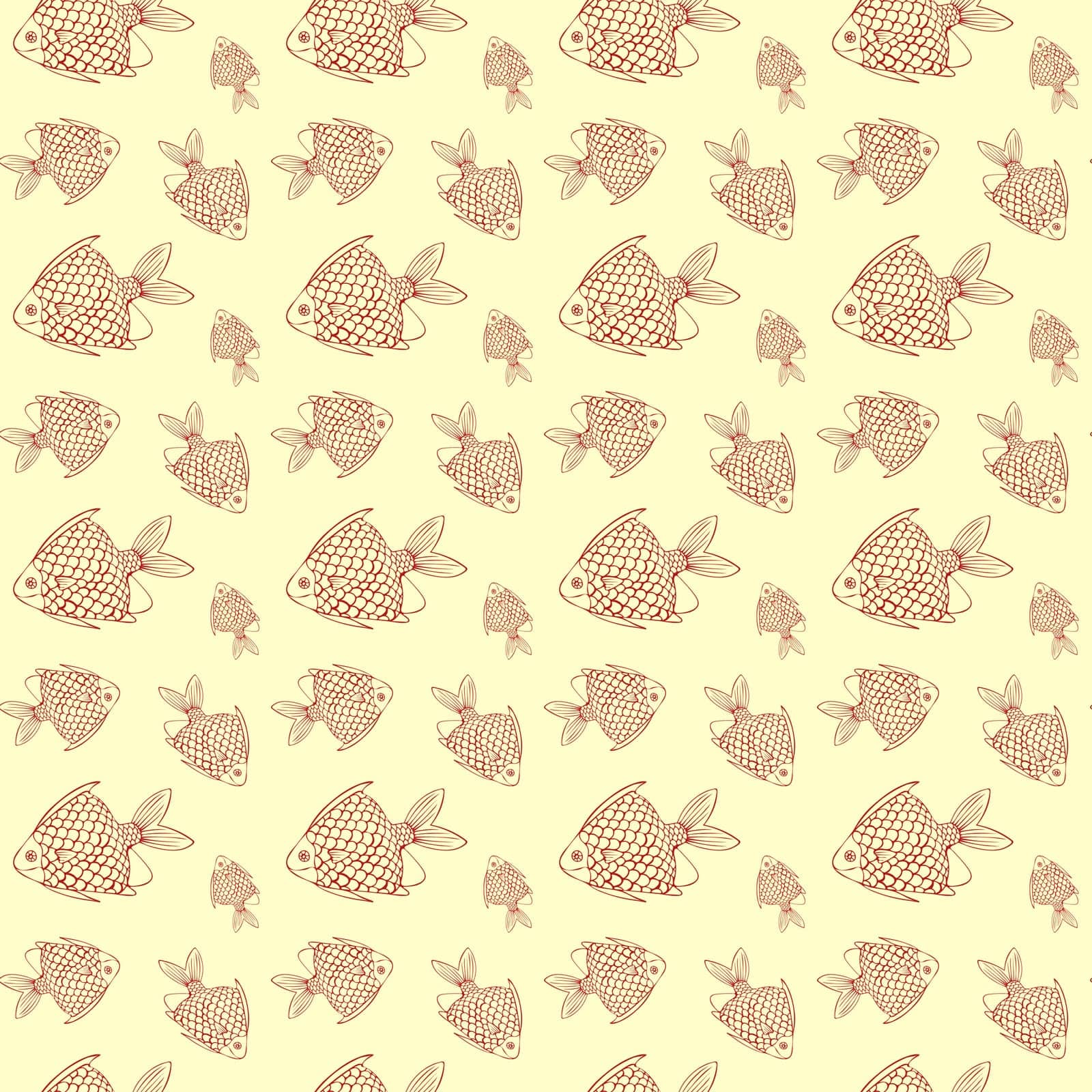 Seamless Pattern with Red Fish on Yellow Background. by Rina_Dozornaya