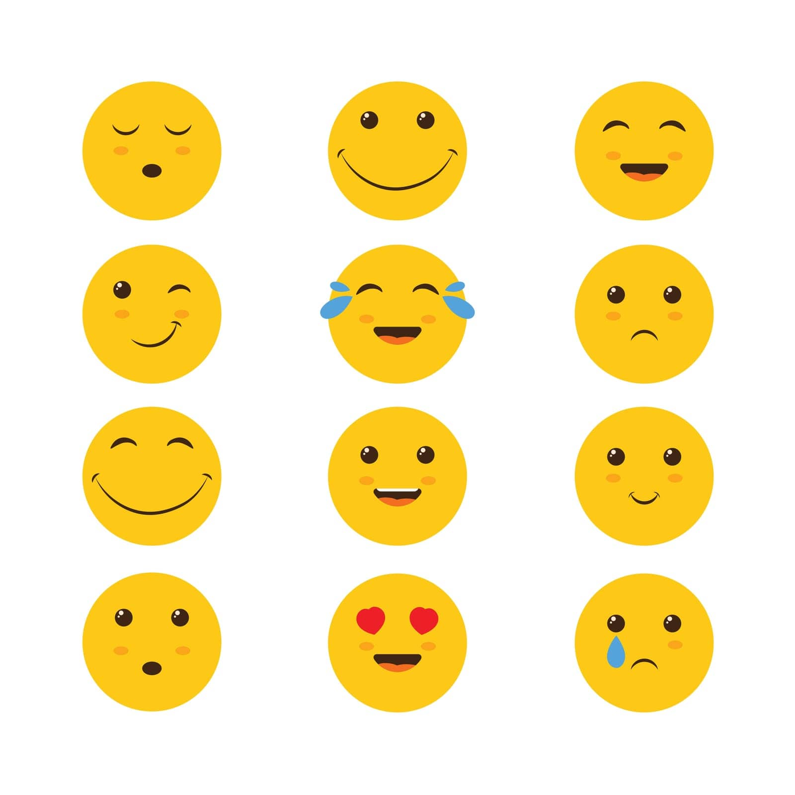 Emoticons set. A large set of emojis. Emotional yellow faces. Collection of emoticons. Vector illustration.