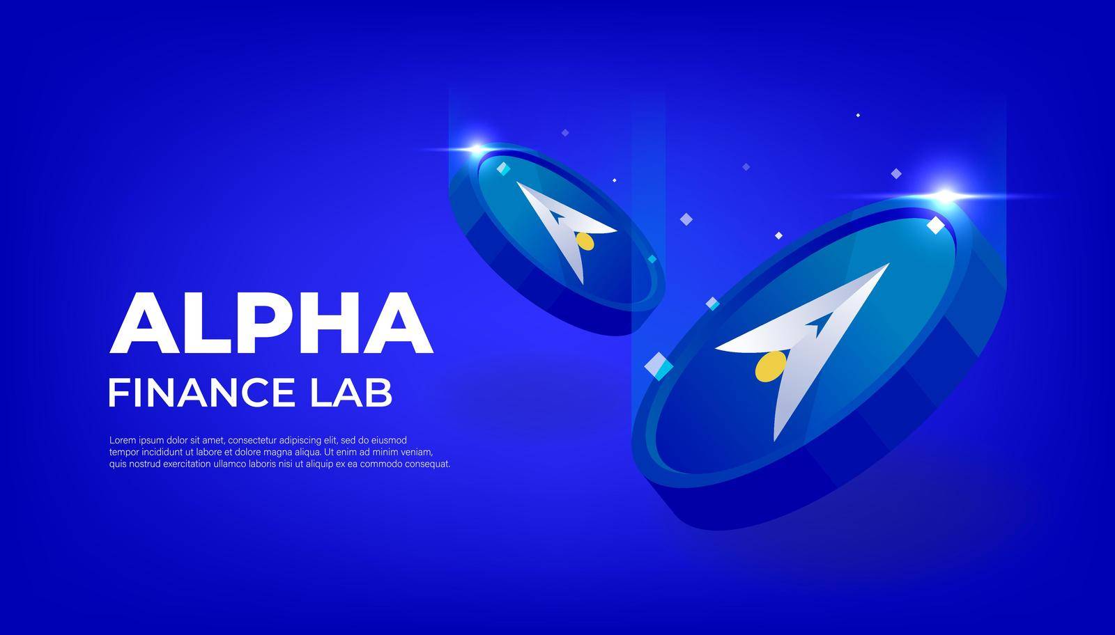 Alpha finance lab banner. ALPHA cryptocurrency concept banner background.