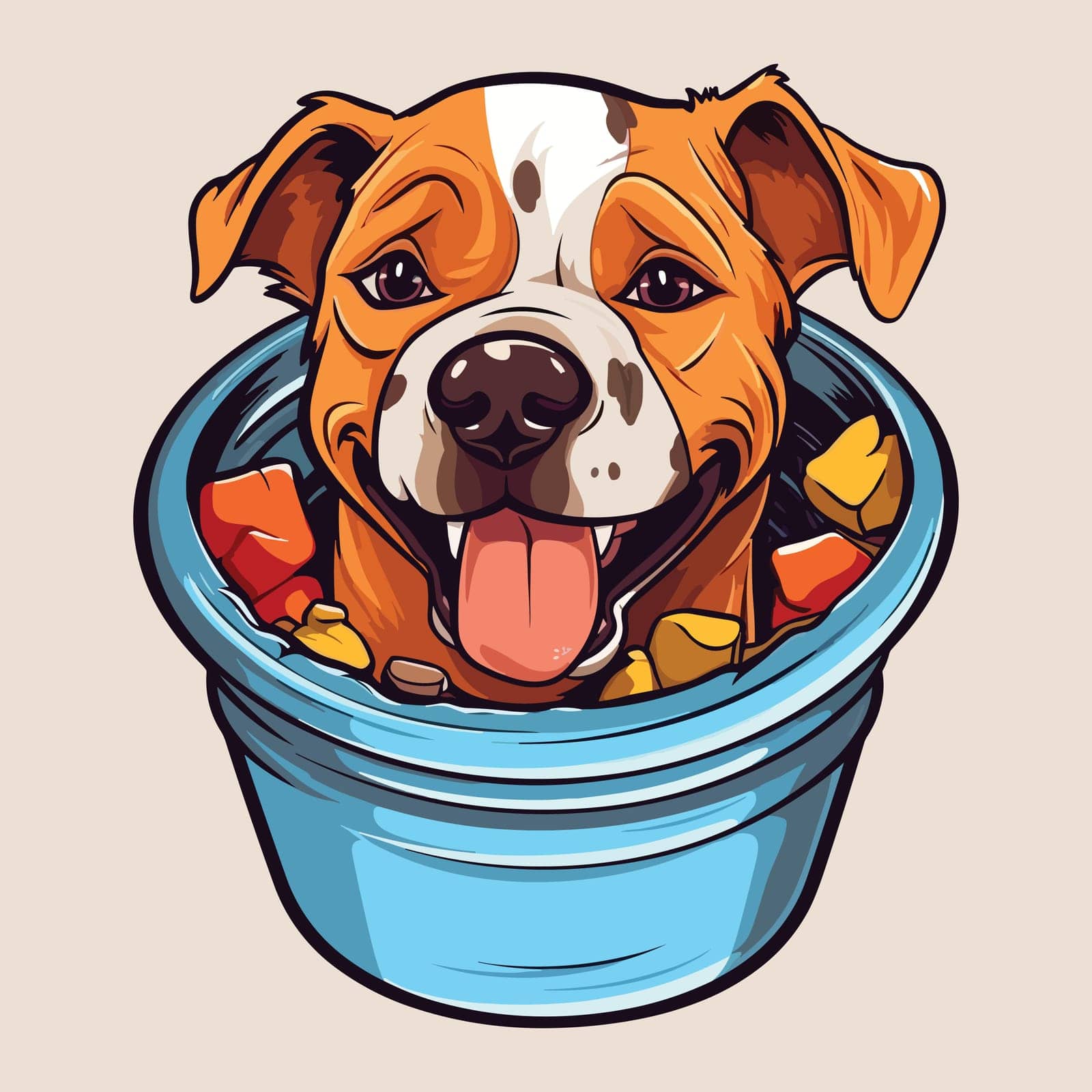 happy pitbull dog inside trash can vector illustration