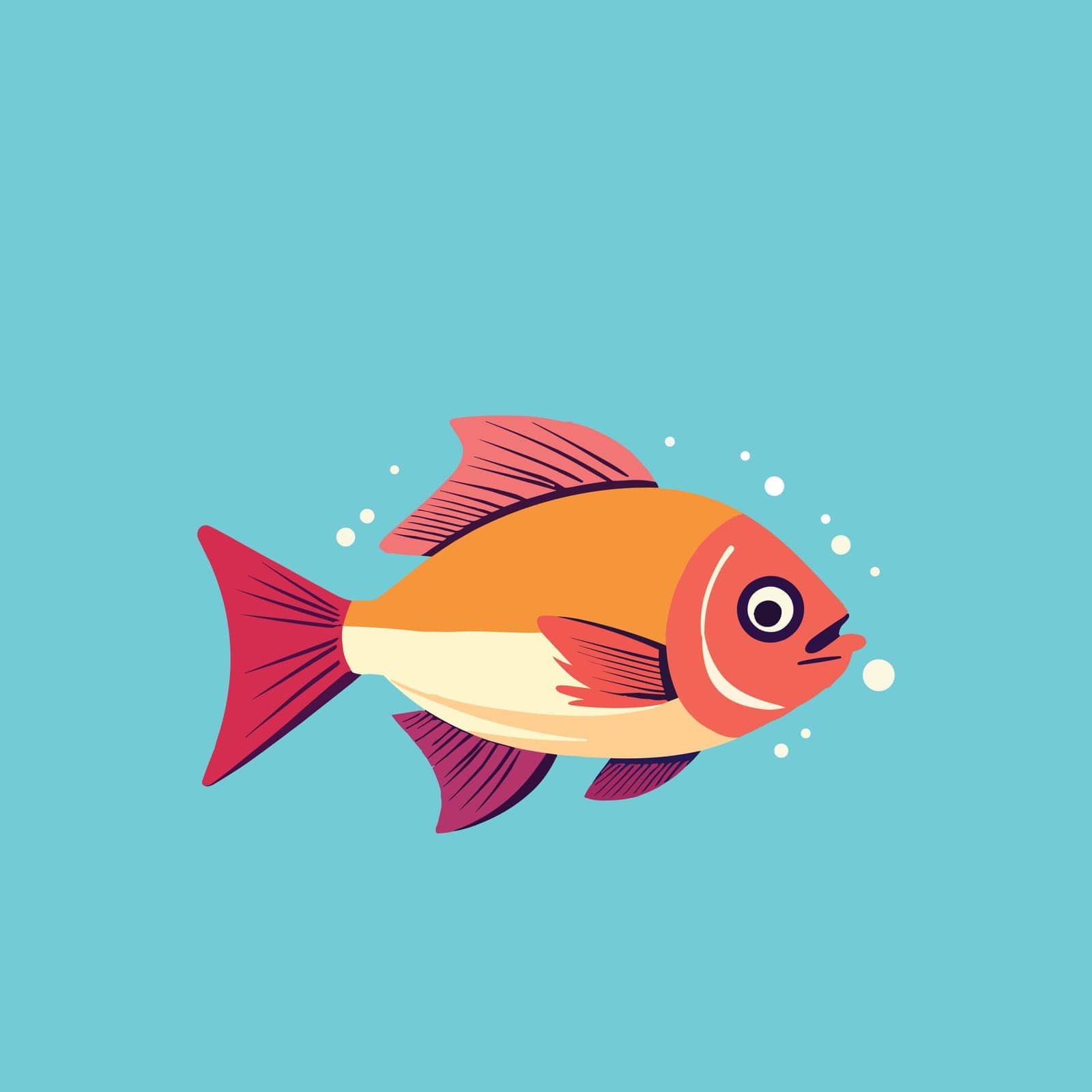 Red fish. Hand drawn colored sketch. Vector illustration isolated on blue background