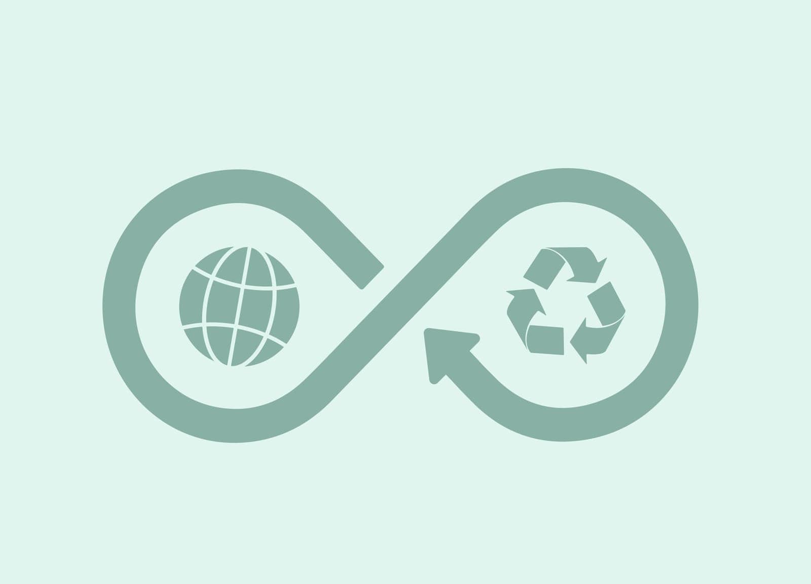Circular economy - sustainable, eco-friendly solutions. Reusable resources, recycling, and environmental protection. Circular economy cycle with globe and recycle icons. Vector illustration.