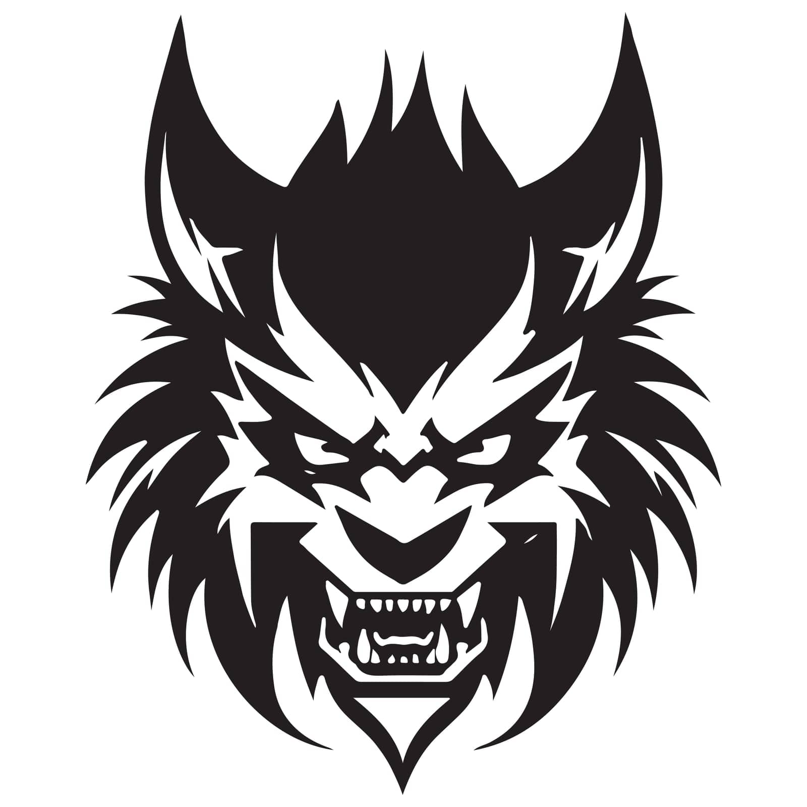 Black Minimalist Devil Wolf Head Tattoo or Logo Design. Vector Demon Mascott Illustration. Vector illustration