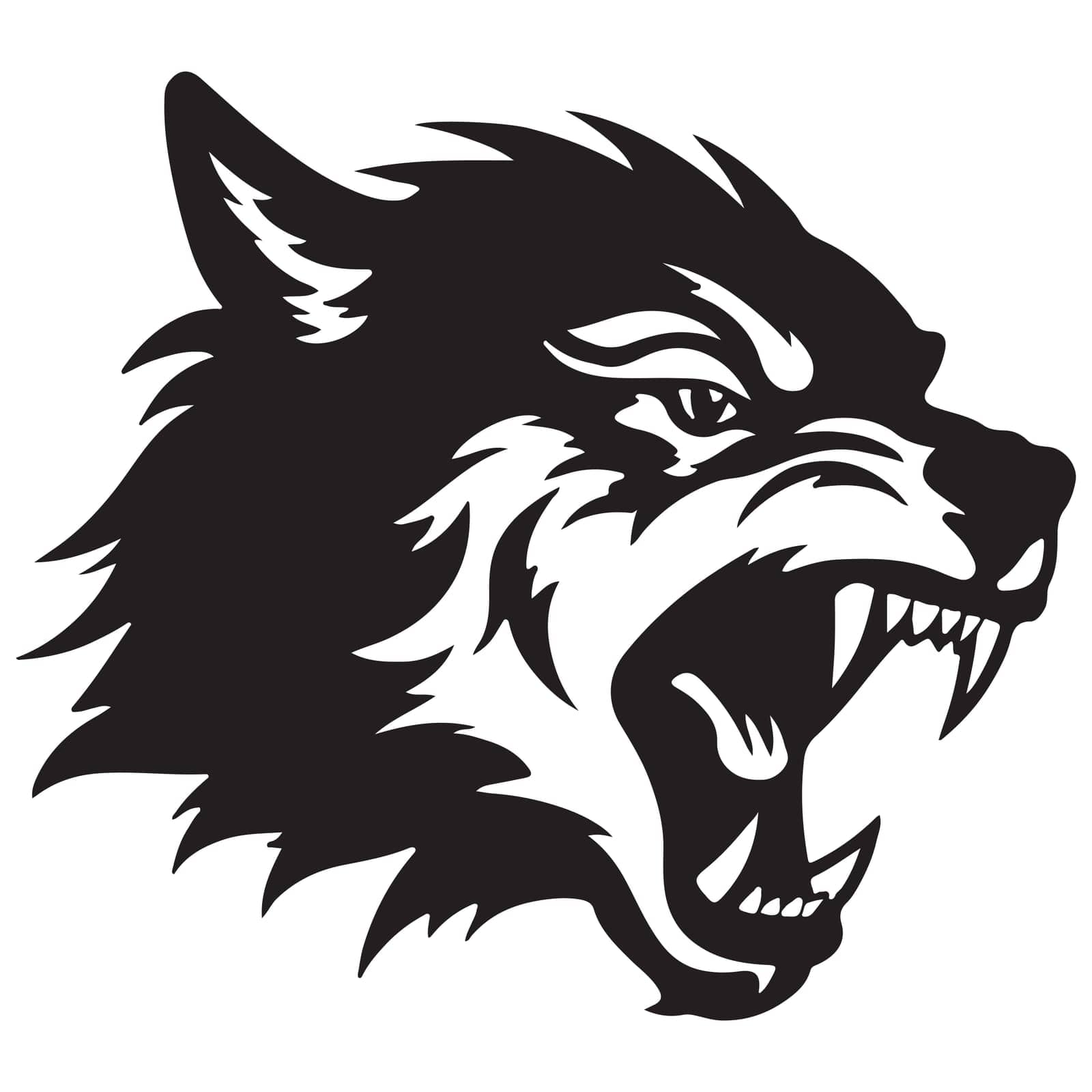 Angry Wolf Head Black and White Tattoo Illustration. Vector illustration