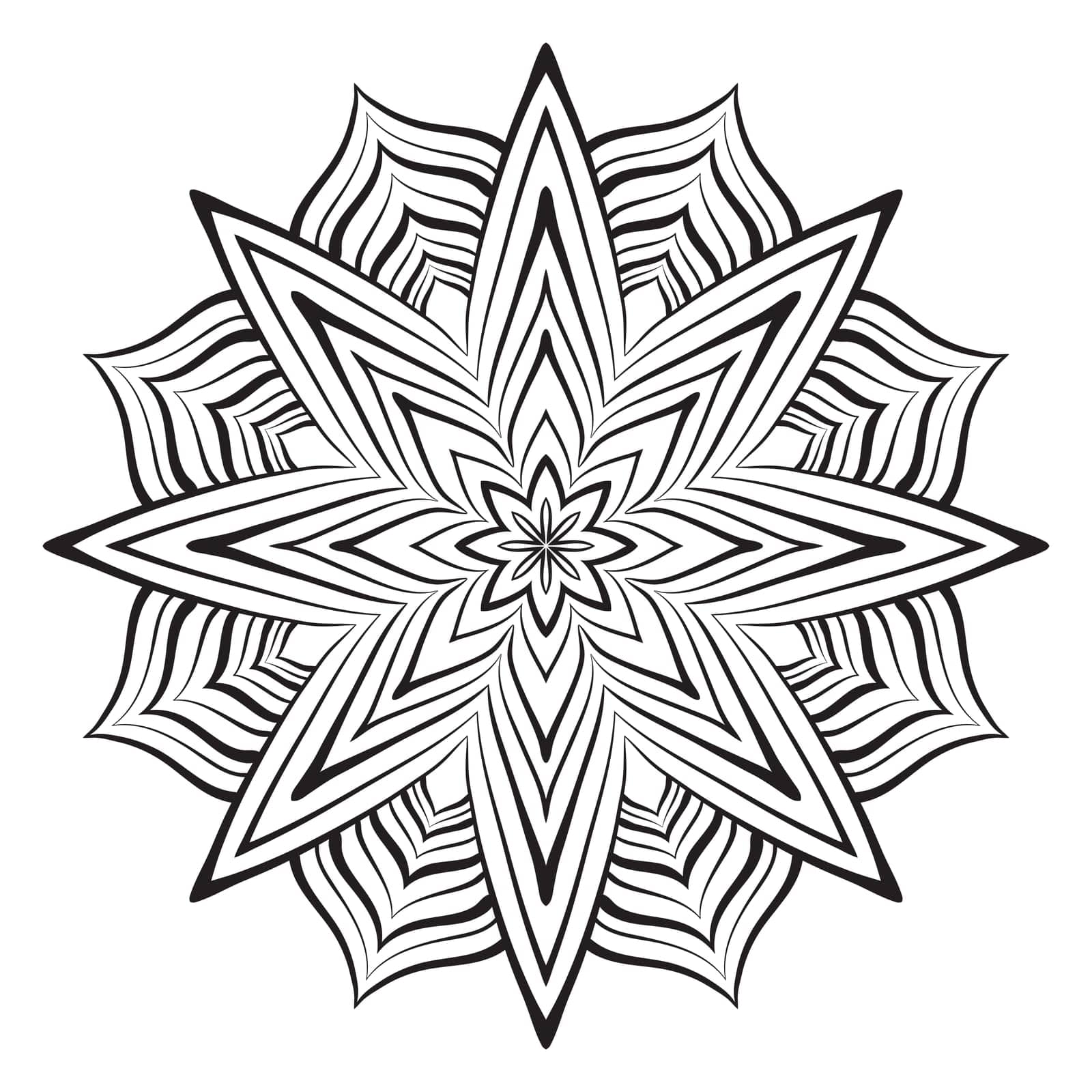 Flower mandala coloring page. Simple symmetric floral shape for mindful coloring by amovitania